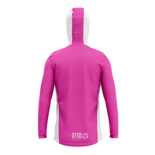 Felpa sportiva unisex con cappuccio - Rosa fluorescente e bianco