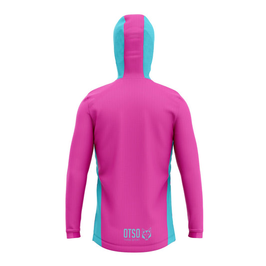 Felpa sportiva unisex con cappuccio - Rosa fluorescente e azzurro chiaro