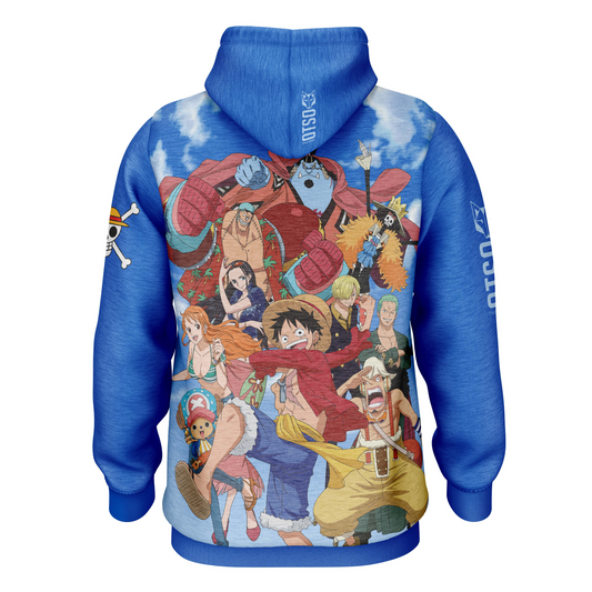 Hooded sweatshirt - One-piece Fishman Luffy and the crew blue