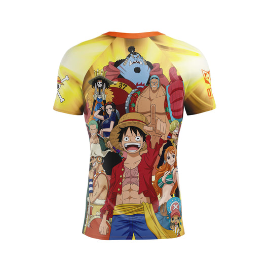 Maglietta uomo maniche corte - Equipaggio cappello di paglia pescatore One Piece giallo