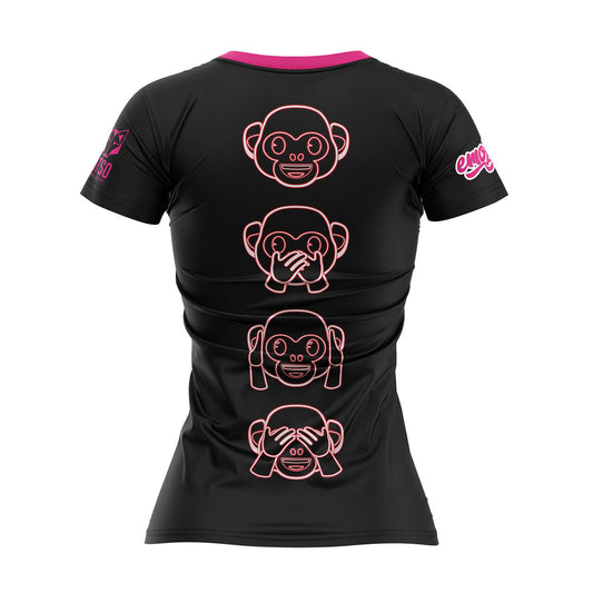 Maglietta donna maniche corte - Scimmia Emoji al neon