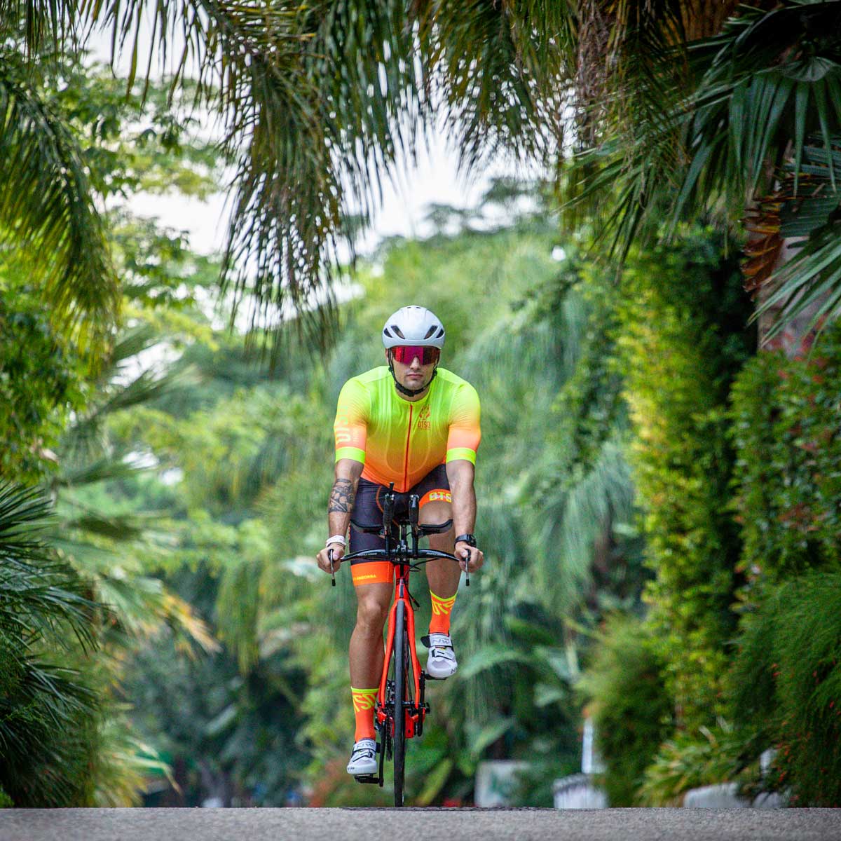 Chaussettes cyclisme hautes - Fluo Orange