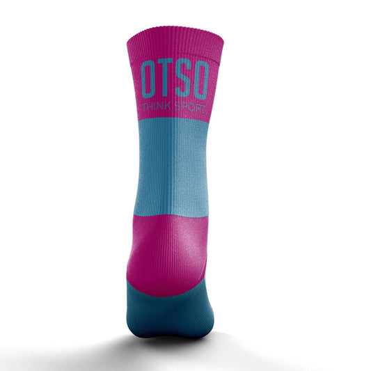 Calze multisport a mezza gamba - Azzurro chiaro e rosa fluorescente