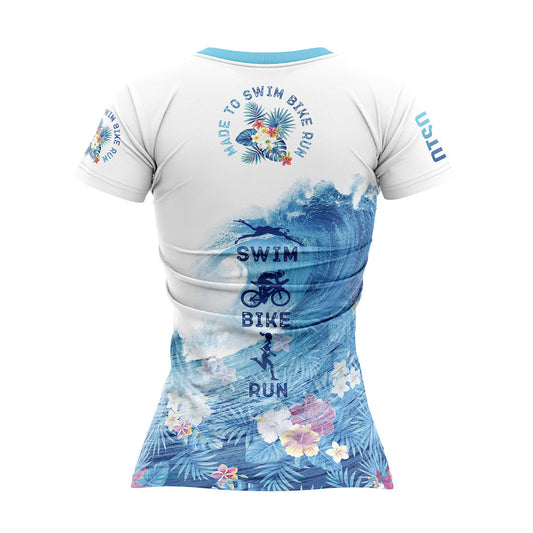 Maglietta donna maniche corte - Nuoto Bici Corsa Onda