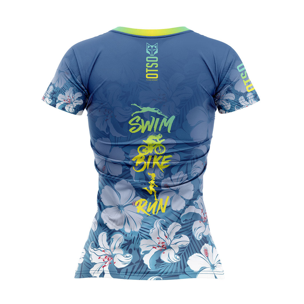T-shirt Femme manches courtes - Swim Bike Run Flower