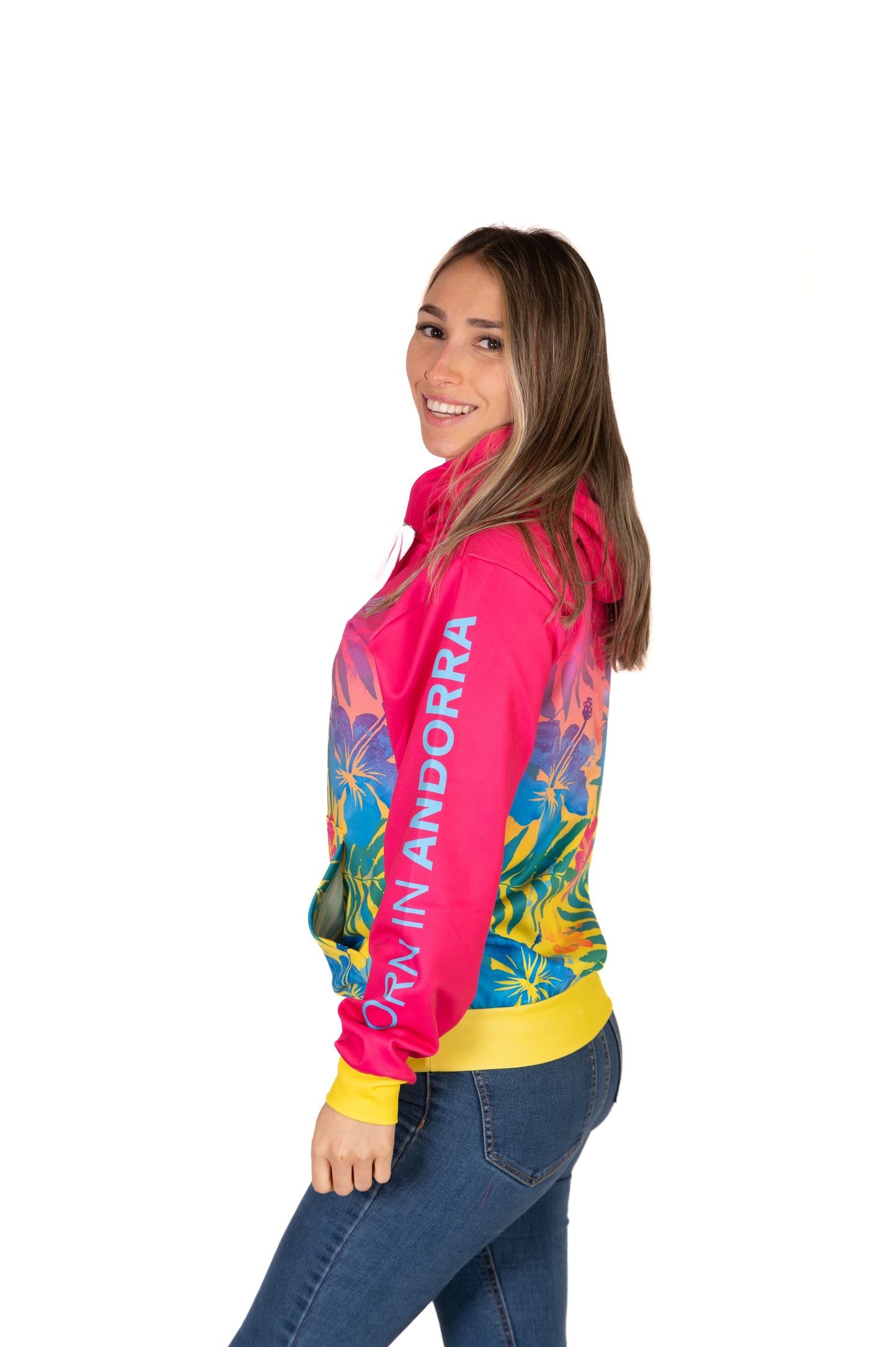 Kapuzenshirt - Blumenmuster Rosa