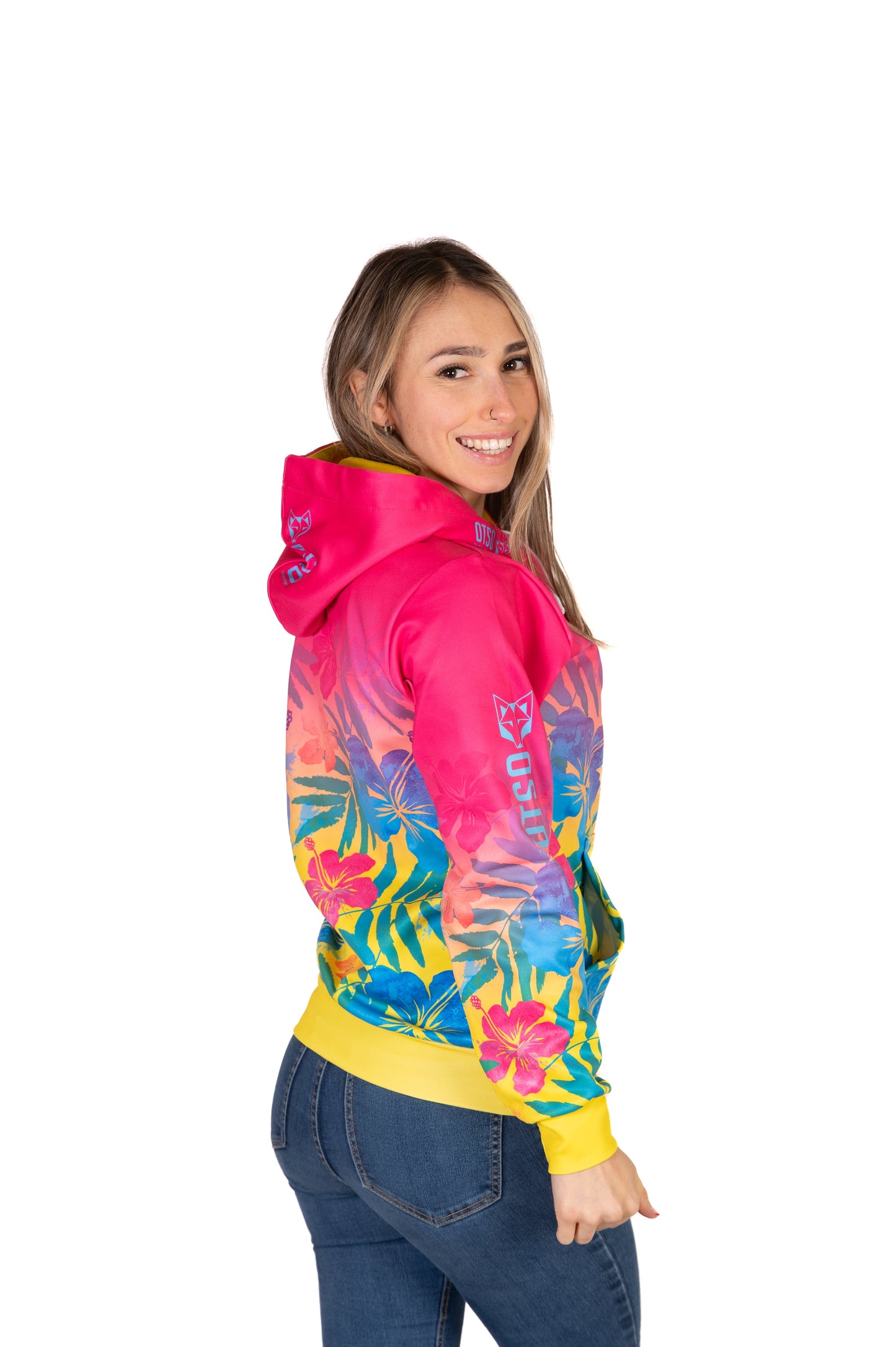 Kapuzenshirt - Blumenmuster Rosa