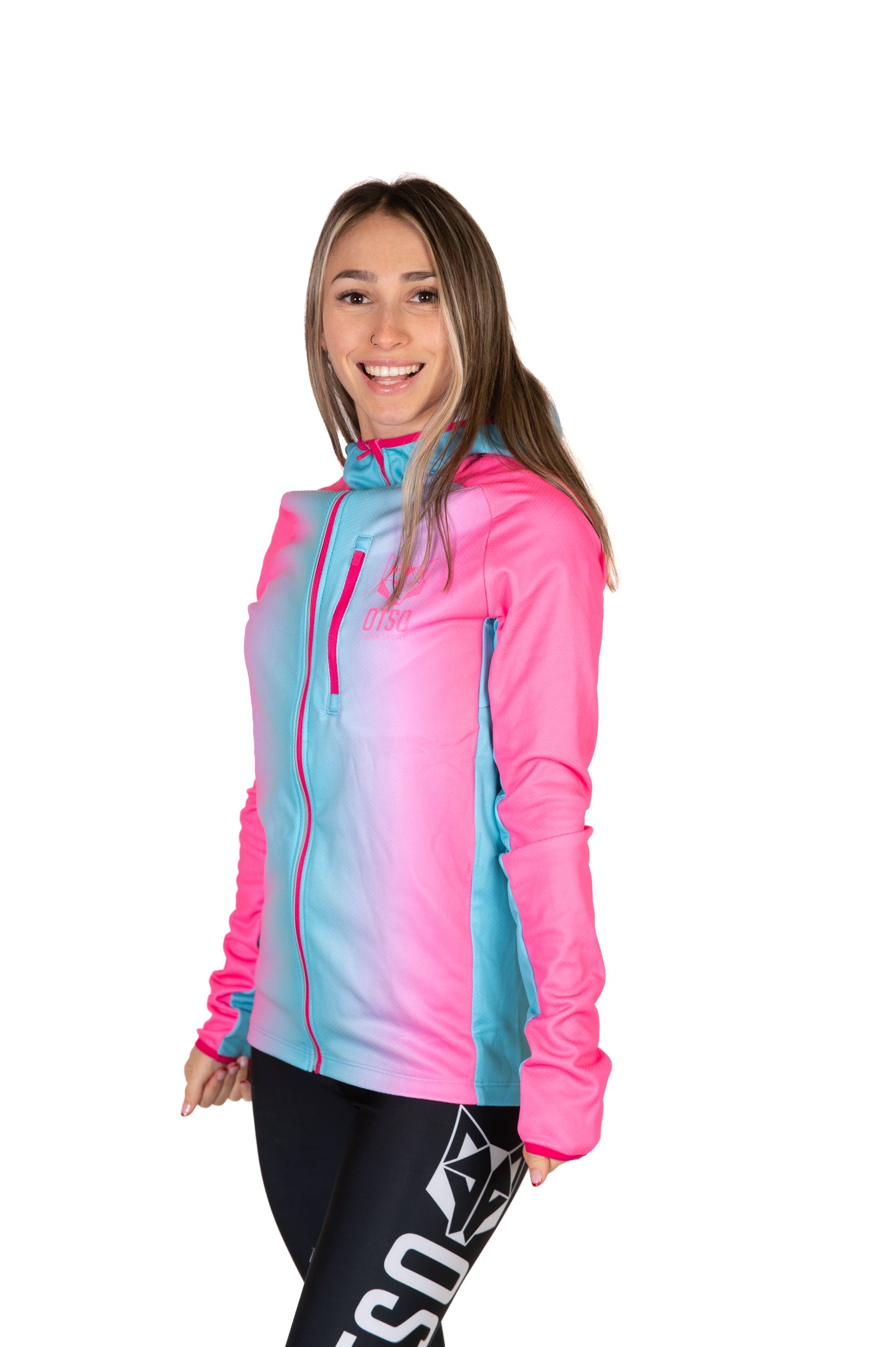 Unisex sport hoodie - Fluo Pink & Light Blue