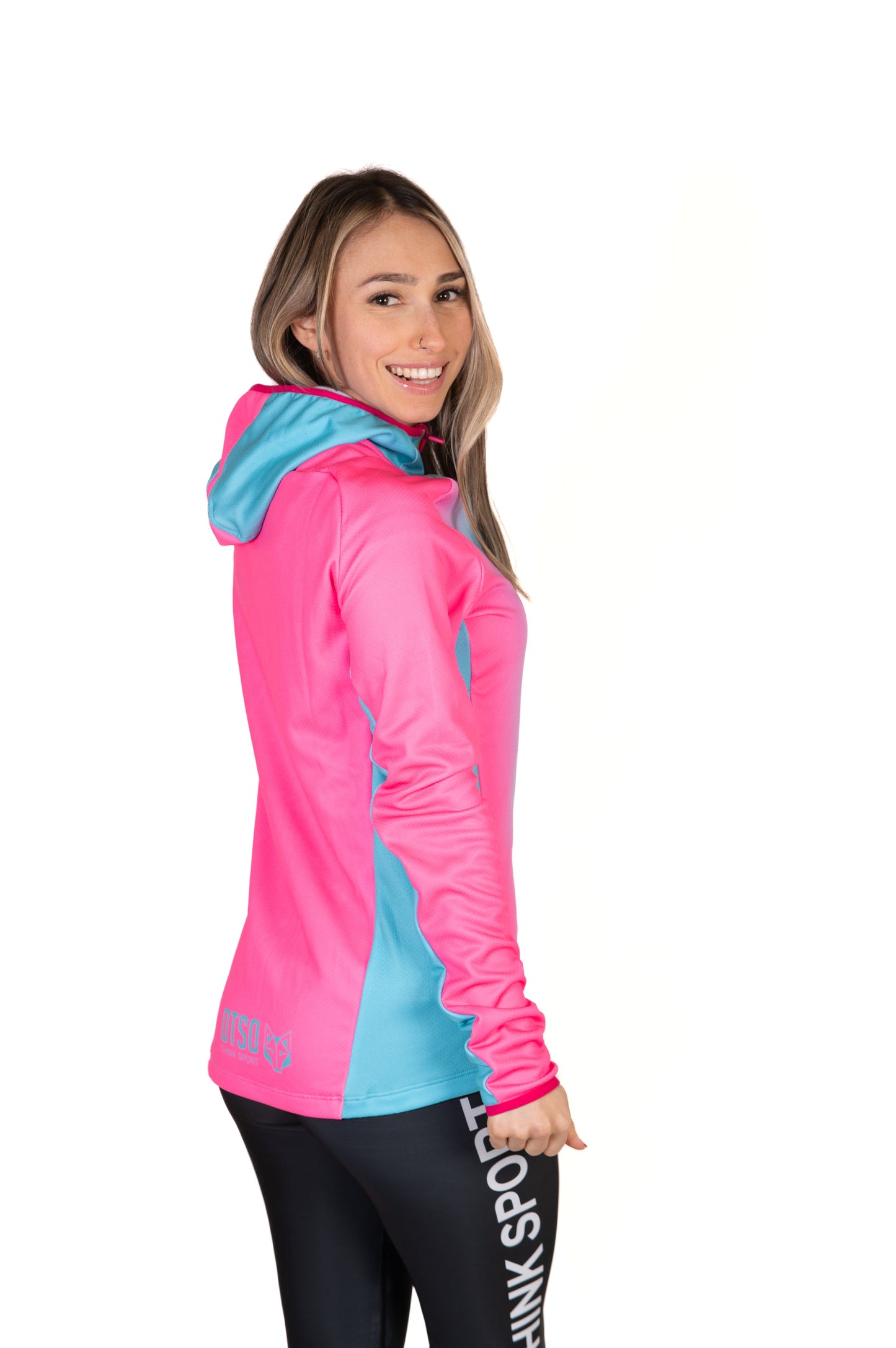 Unisex sport hoodie - Fluo Pink & Light Blue