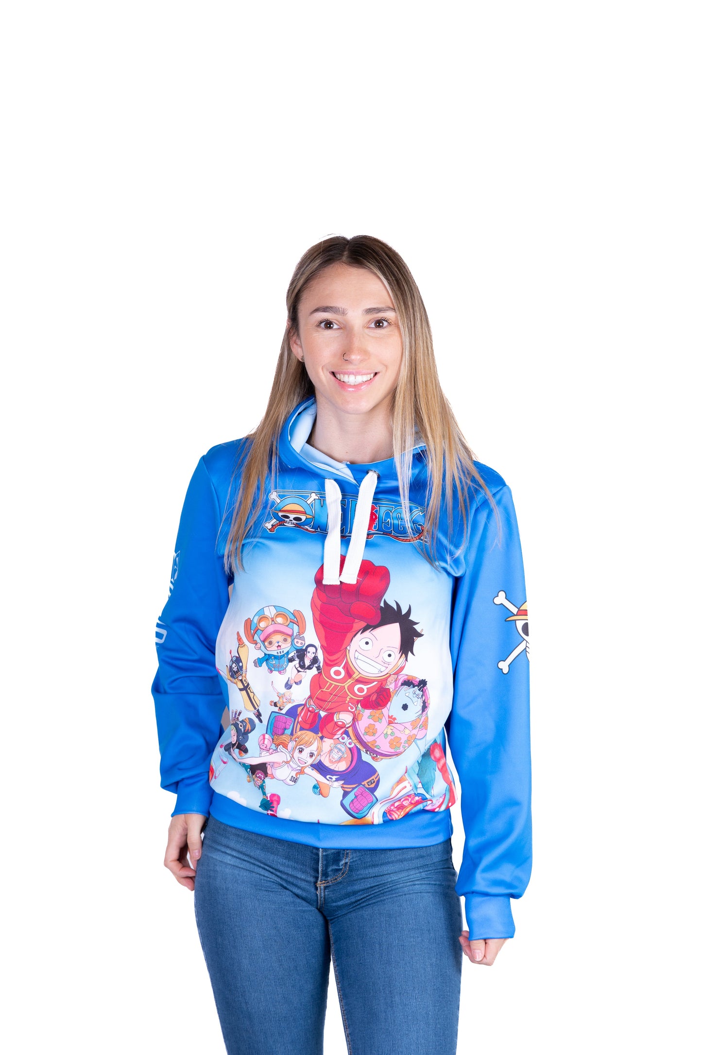 Sweatshirt mit Kapuze - Einteiler Eierkopf Luffy Strohhut Mannschaft Blau