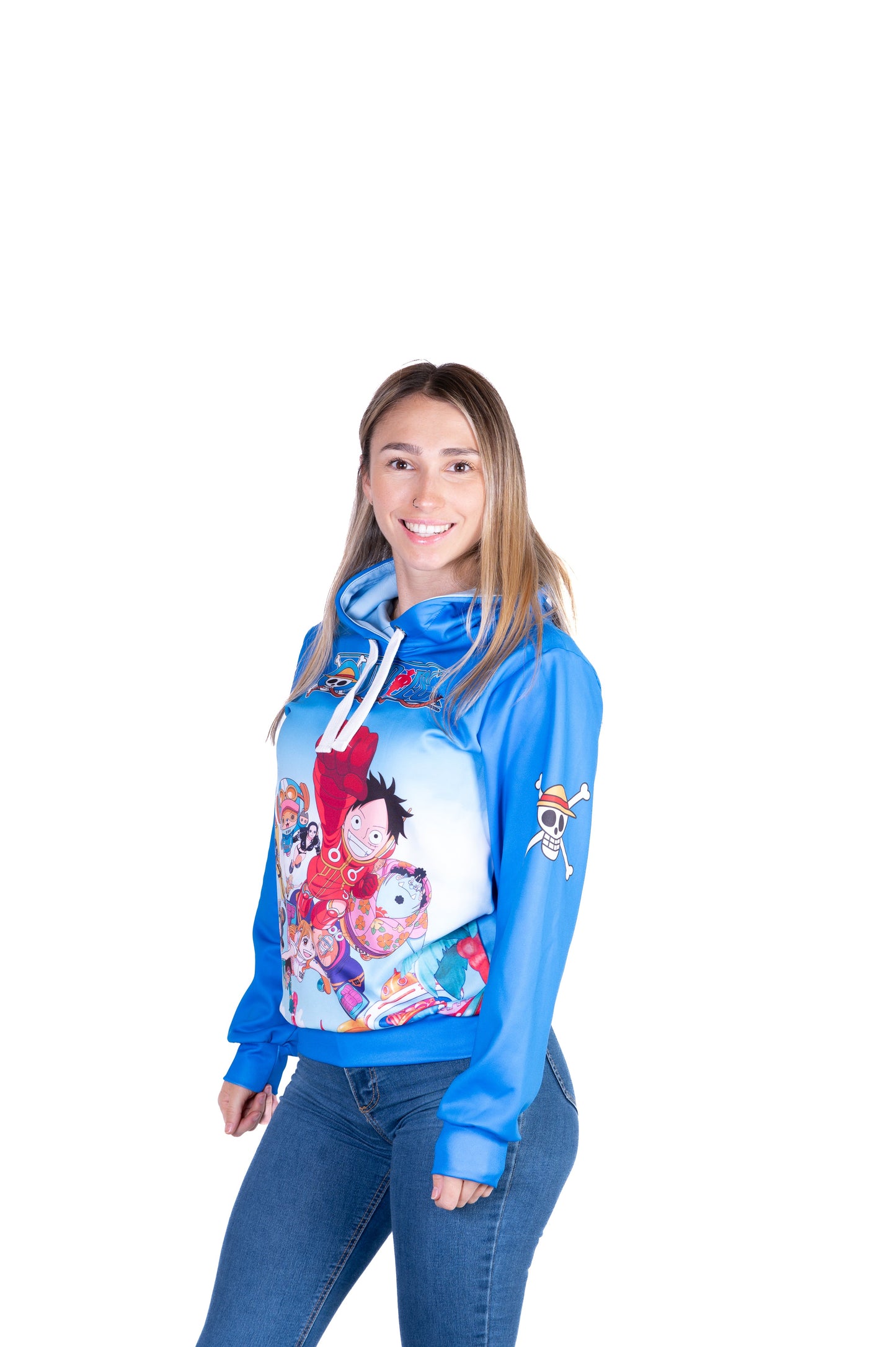 Sweatshirt mit Kapuze - Einteiler Eierkopf Luffy Strohhut Mannschaft Blau