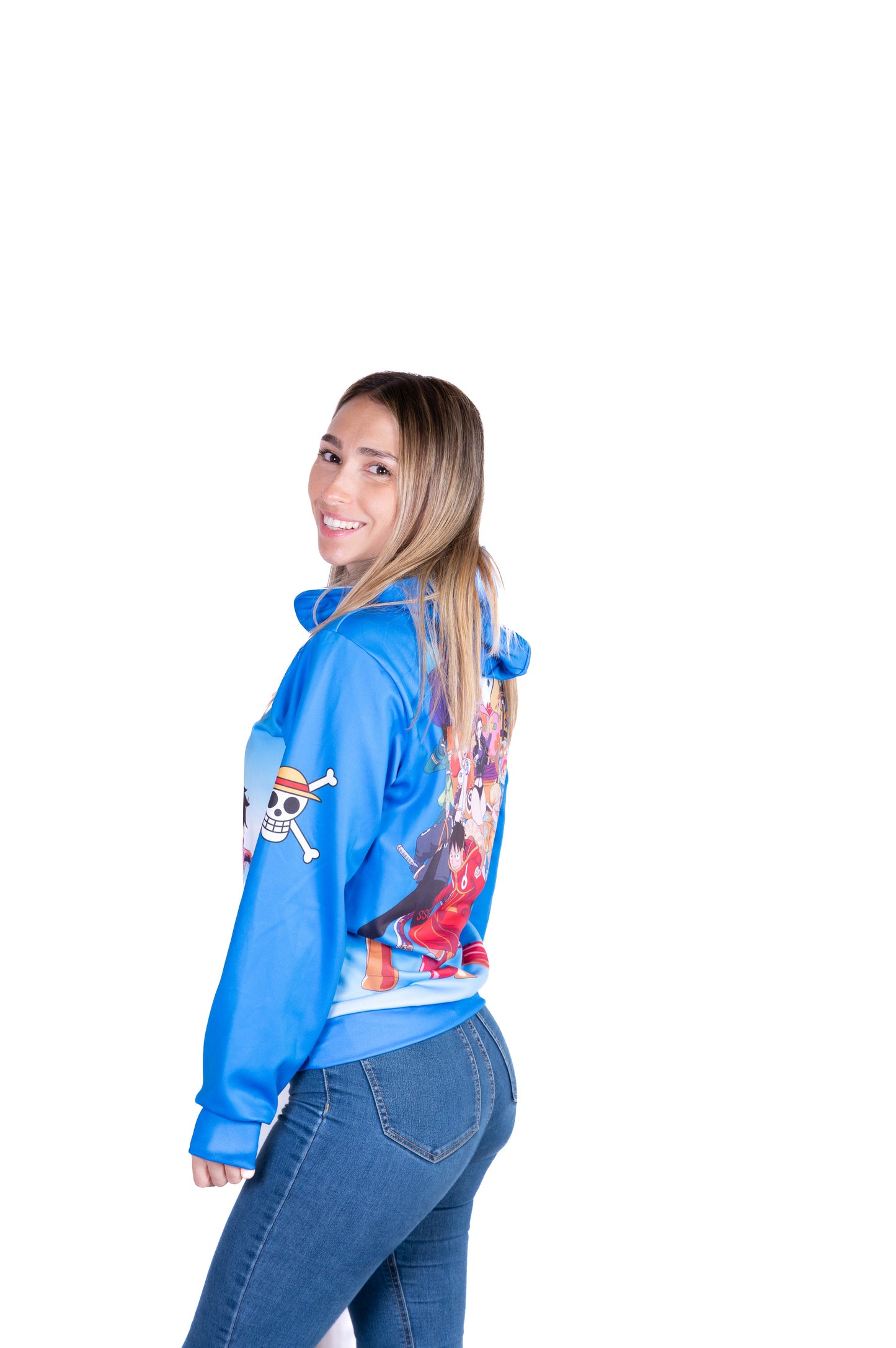 Sweatshirt mit Kapuze - Einteiler Eierkopf Luffy Strohhut Mannschaft Blau