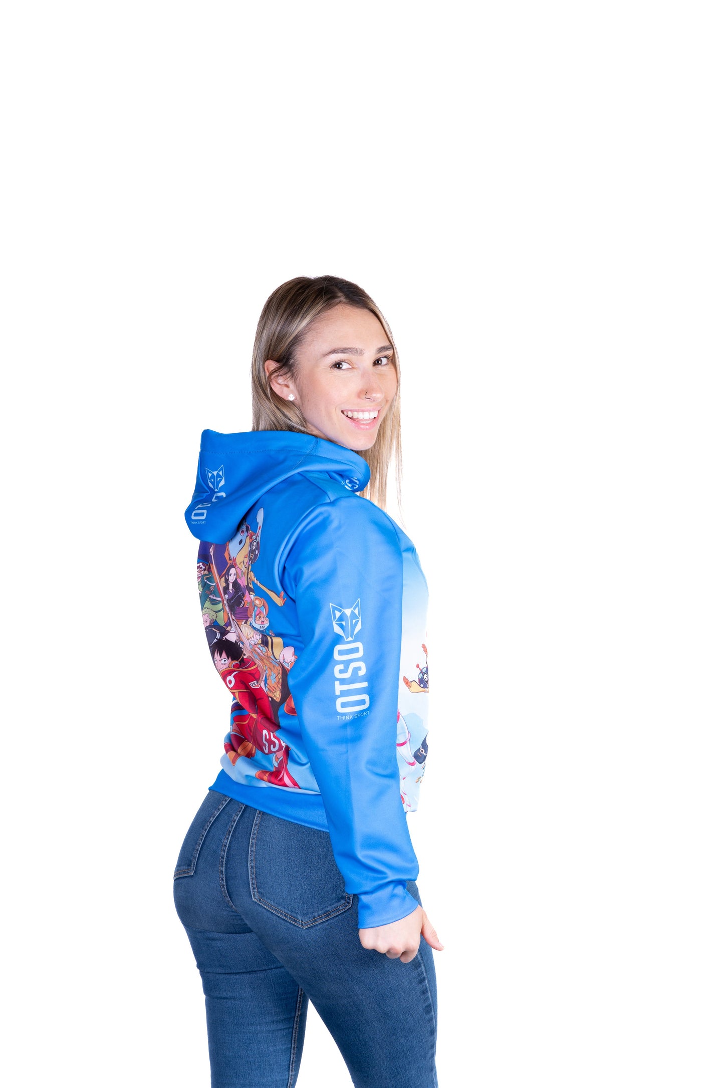 Sweatshirt mit Kapuze - Einteiler Eierkopf Luffy Strohhut Mannschaft Blau