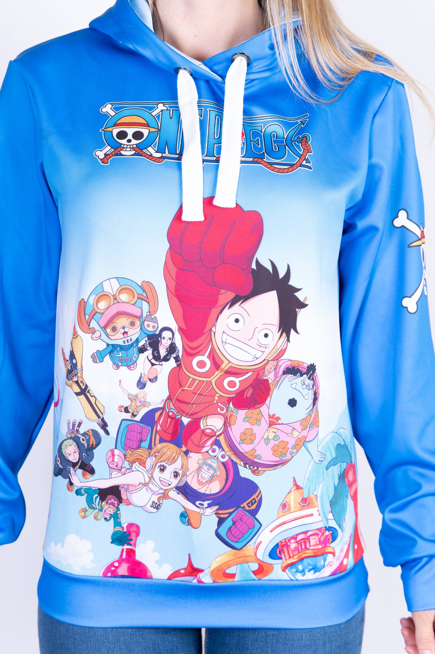 Sweatshirt mit Kapuze - Einteiler Eierkopf Luffy Strohhut Mannschaft Blau