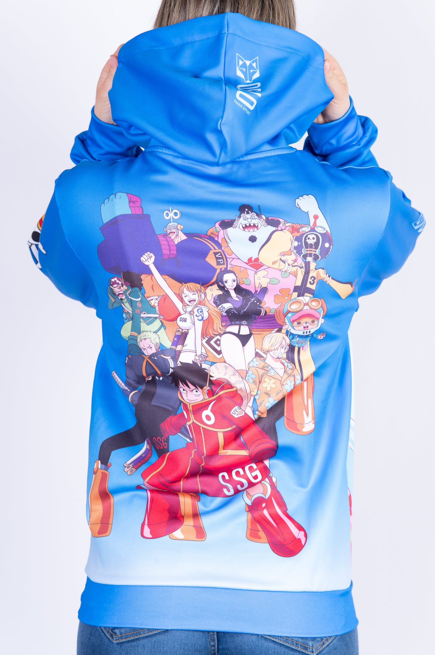 Sweatshirt mit Kapuze - Einteiler Eierkopf Luffy Strohhut Mannschaft Blau
