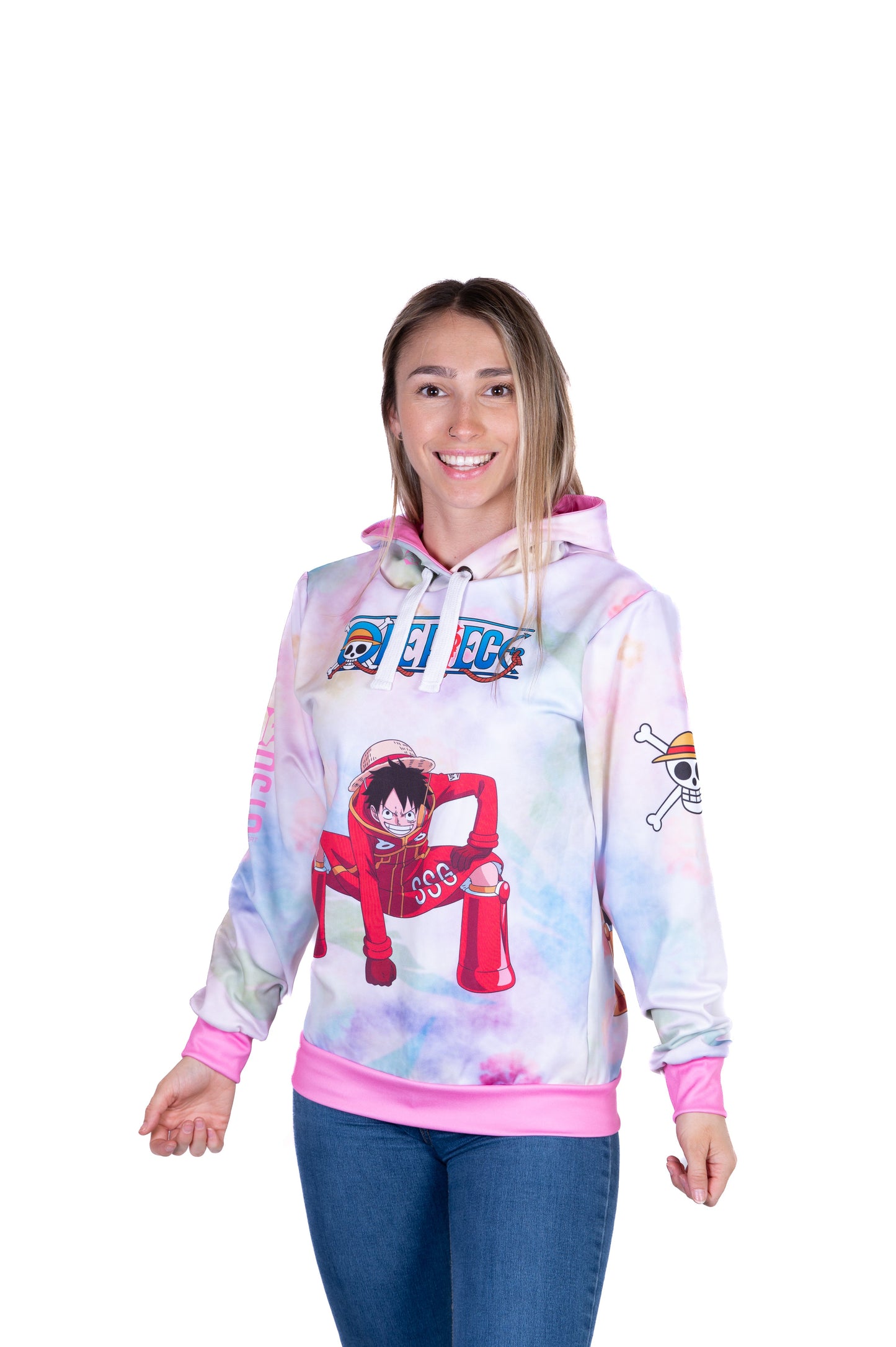 Felpa con cappuccio - One piece cappello di paglia Luffy e la ciurma rosa