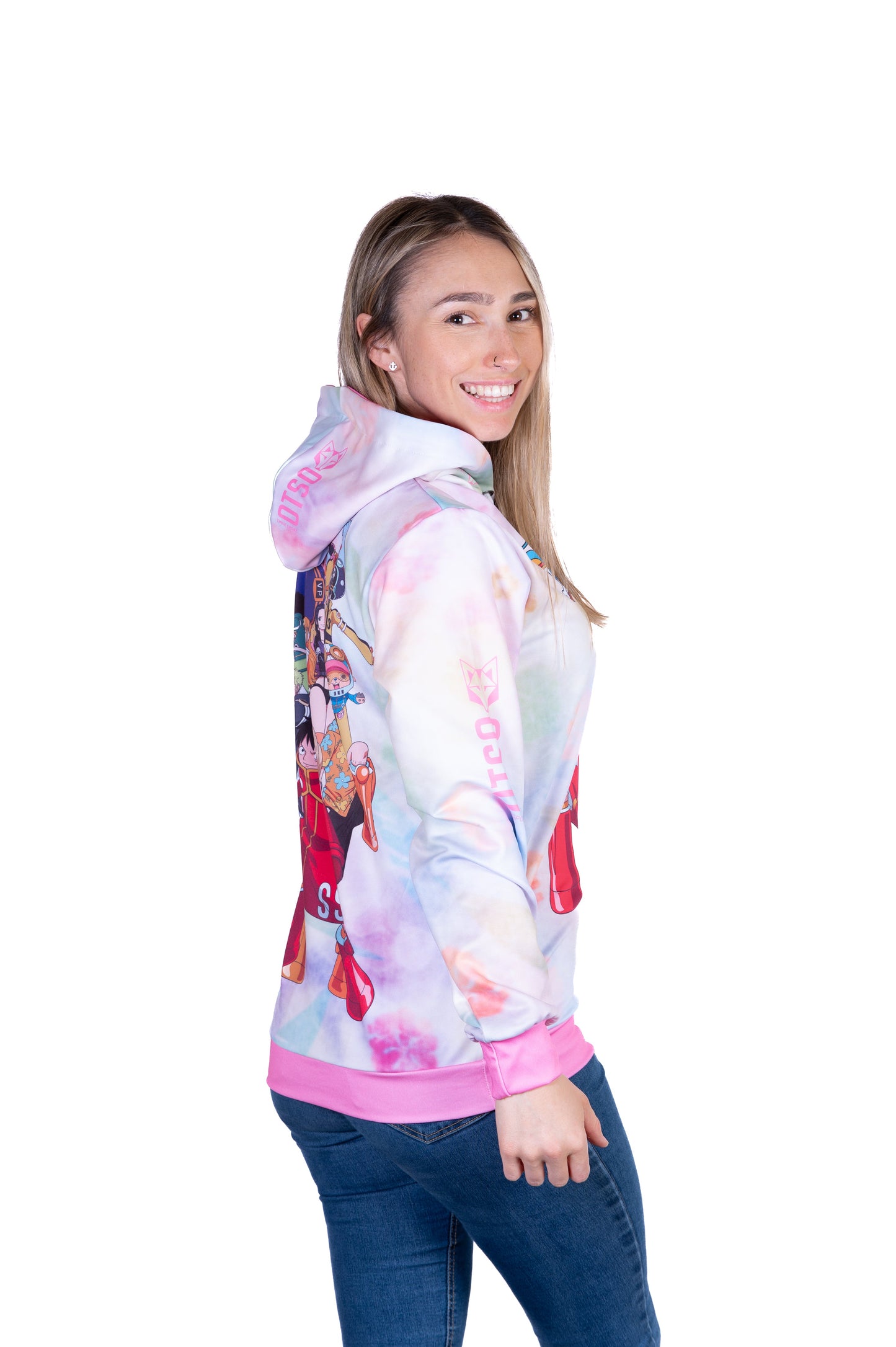 Felpa con cappuccio - One piece cappello di paglia Luffy e la ciurma rosa