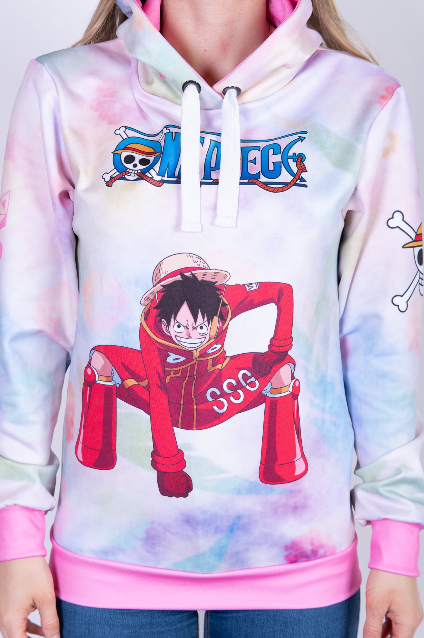 Felpa con cappuccio - One piece cappello di paglia Luffy e la ciurma rosa
