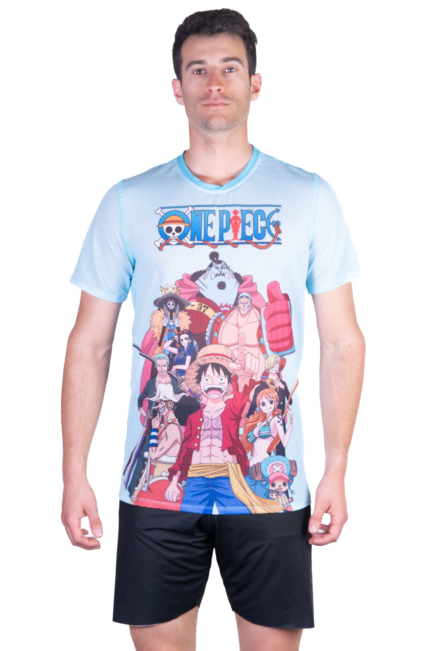 Herren-T-Shirt mit kurzen Ärmeln - One Piece Fischermann Strohhut Crew Türkis