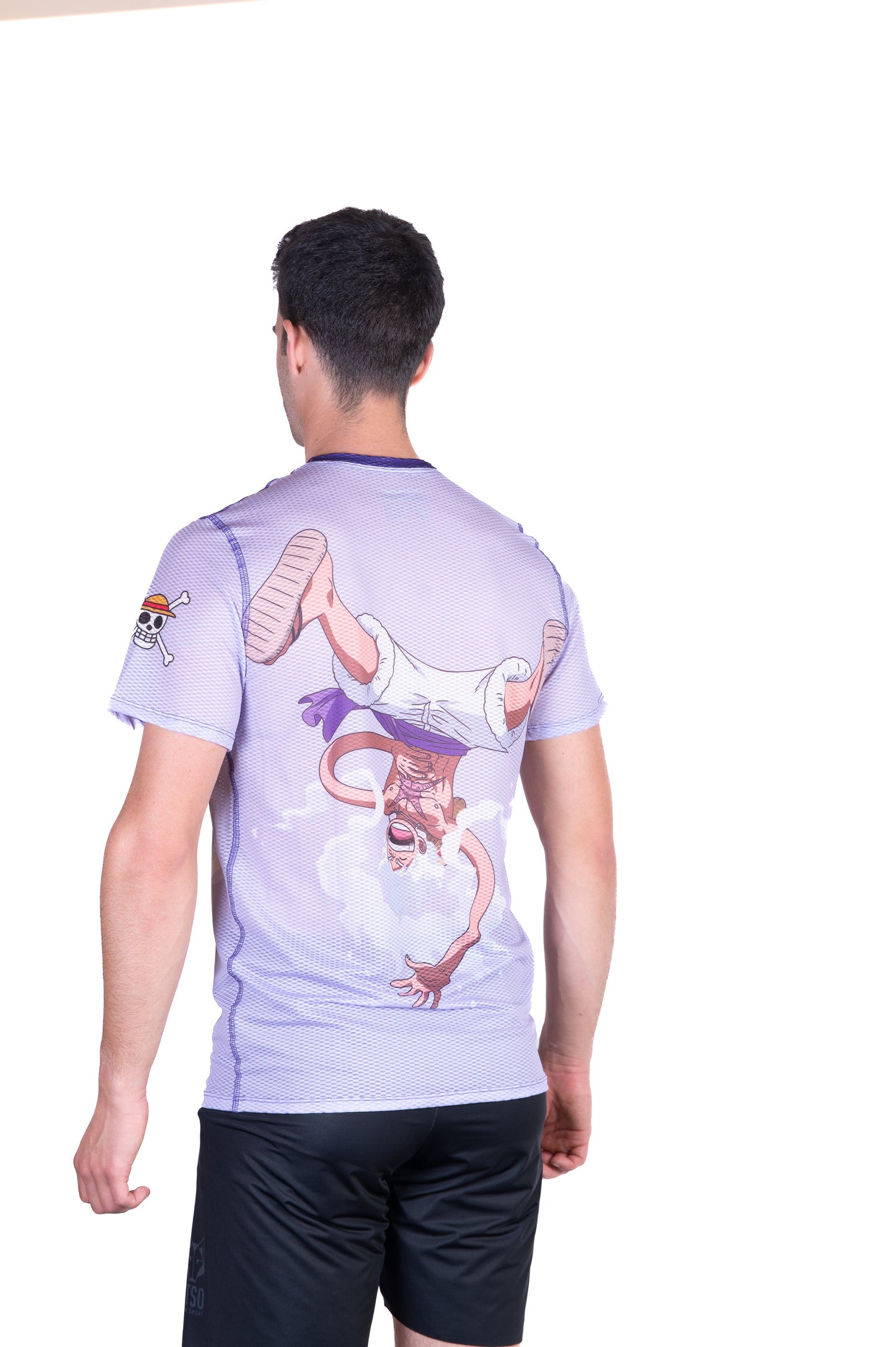 Herren-T-Shirt mit kurzen Ärmeln - One Piece Ei-Kopf Luffy Gear5 Lila