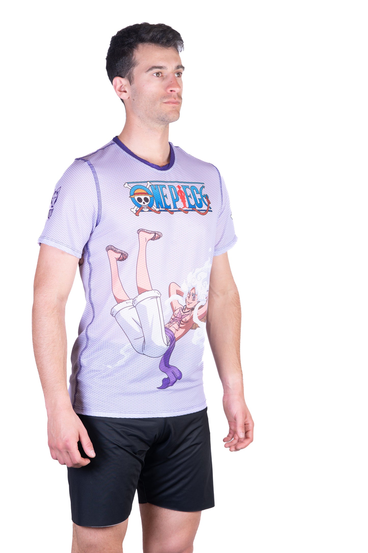 Herren-T-Shirt mit kurzen Ärmeln - One Piece Ei-Kopf Luffy Gear5 Lila