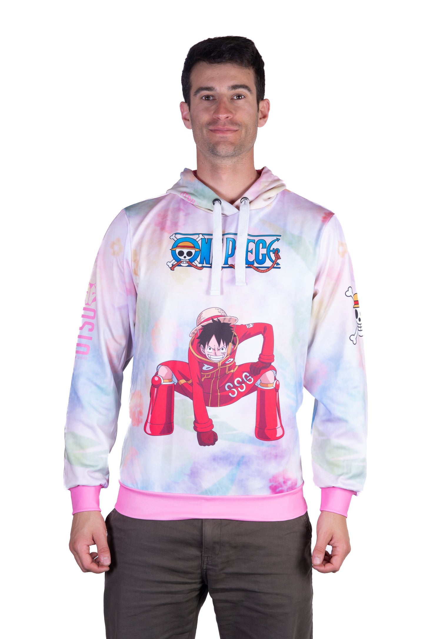 Felpa con cappuccio - One piece cappello di paglia Luffy e la ciurma rosa