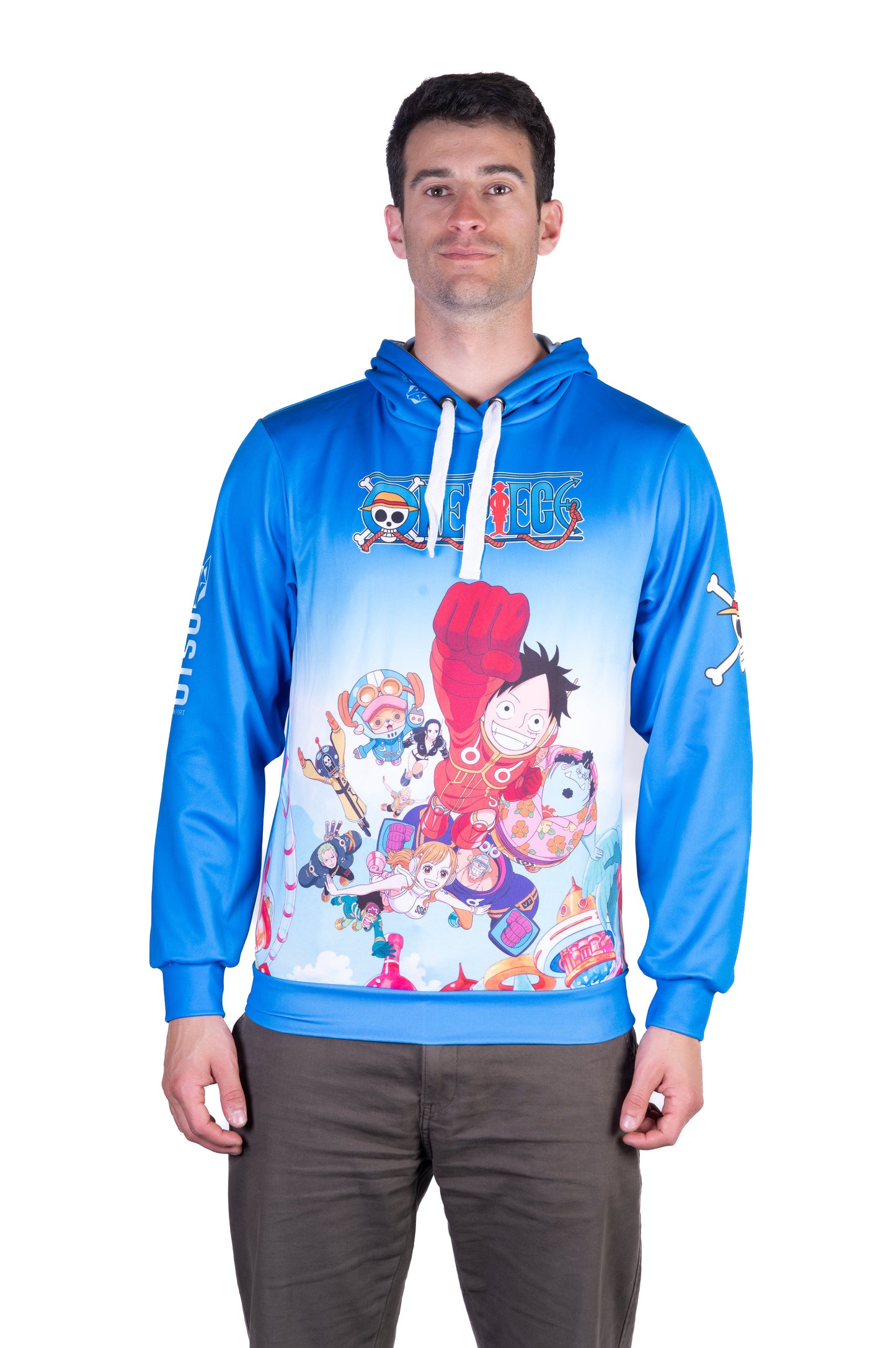 Sweatshirt mit Kapuze - Einteiler Eierkopf Luffy Strohhut Mannschaft Blau