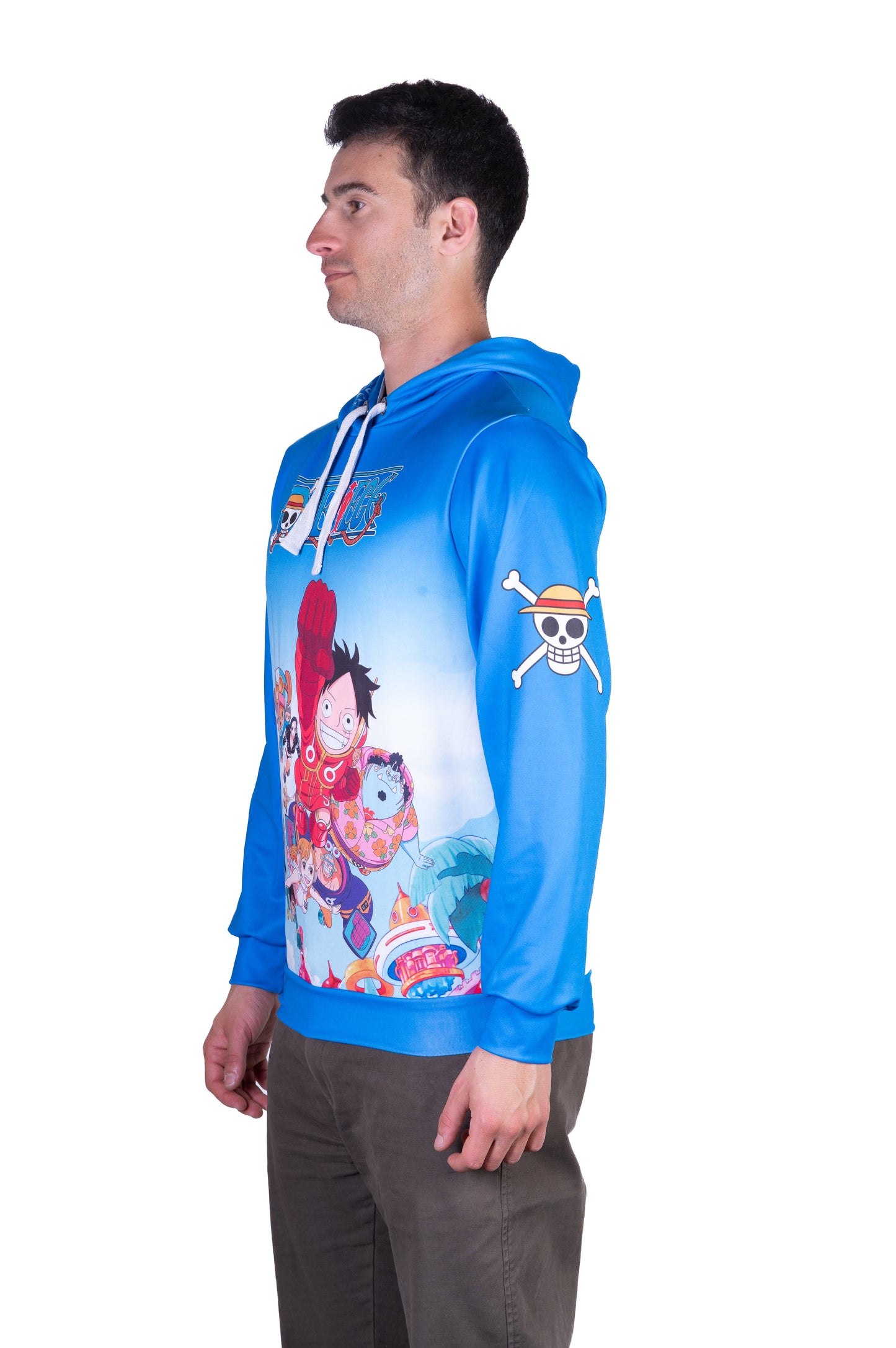 Sweatshirt mit Kapuze - Einteiler Eierkopf Luffy Strohhut Mannschaft Blau