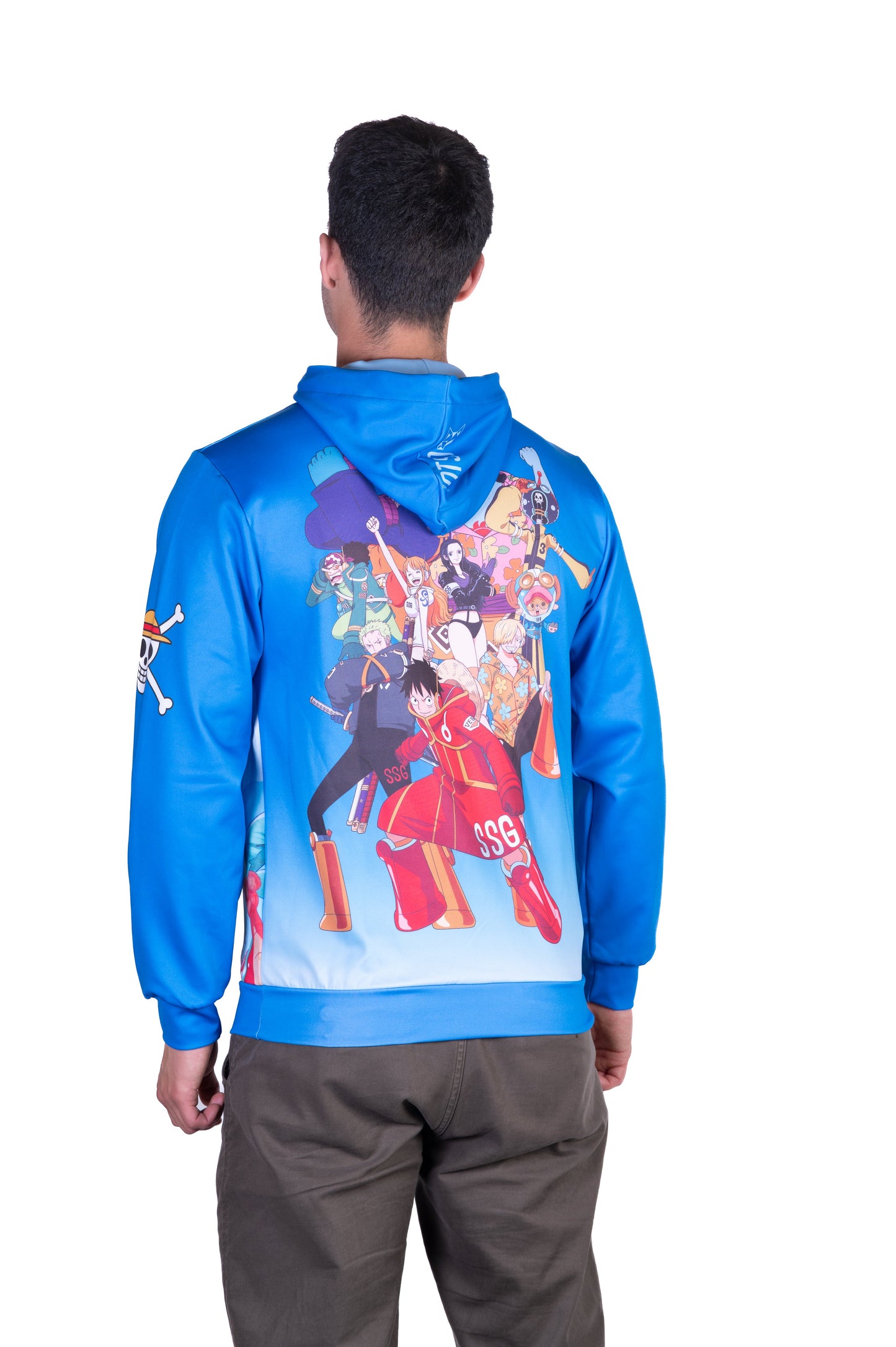 Sweatshirt mit Kapuze - Einteiler Eierkopf Luffy Strohhut Mannschaft Blau