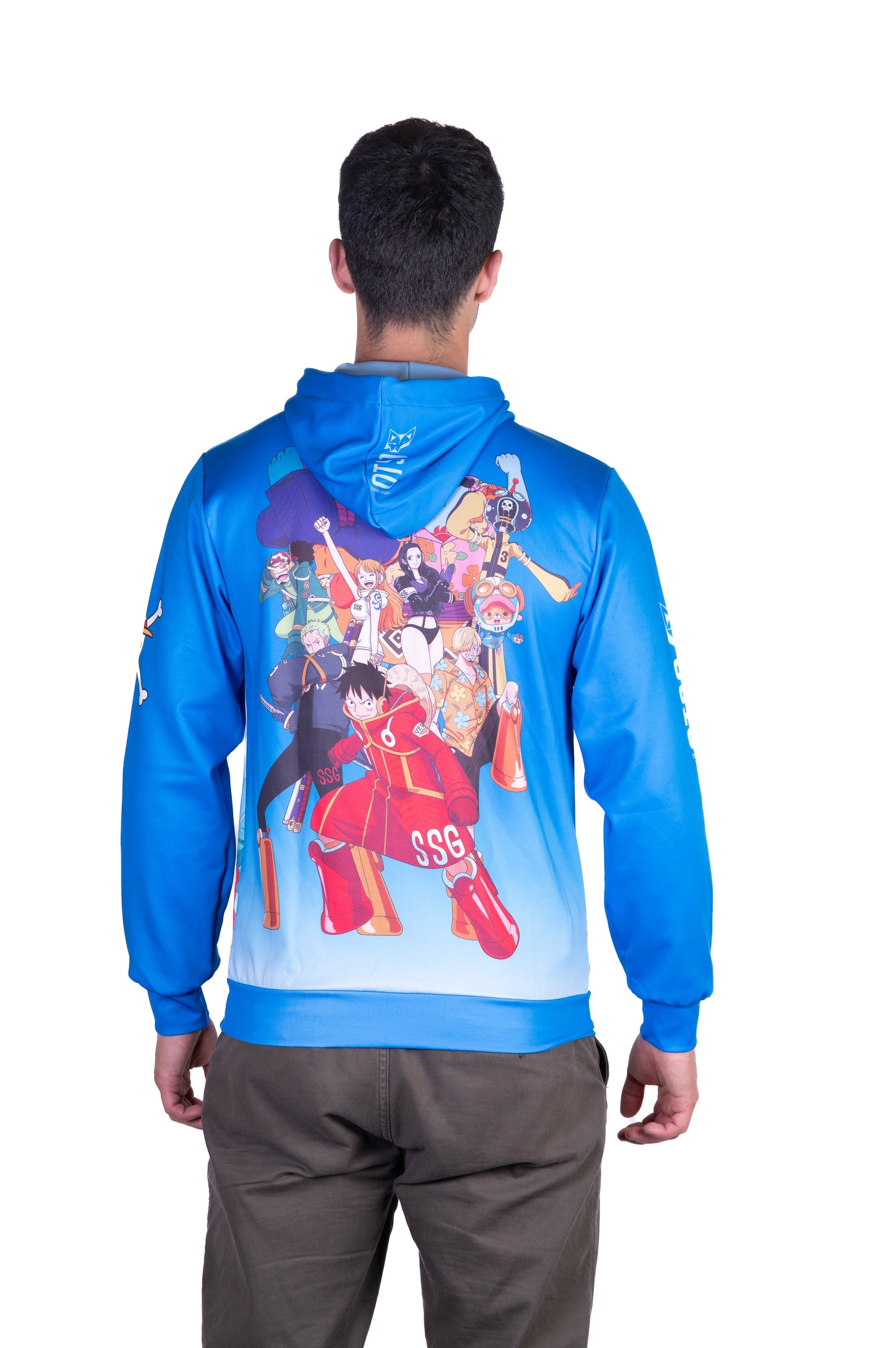 Sweatshirt mit Kapuze - Einteiler Eierkopf Luffy Strohhut Mannschaft Blau