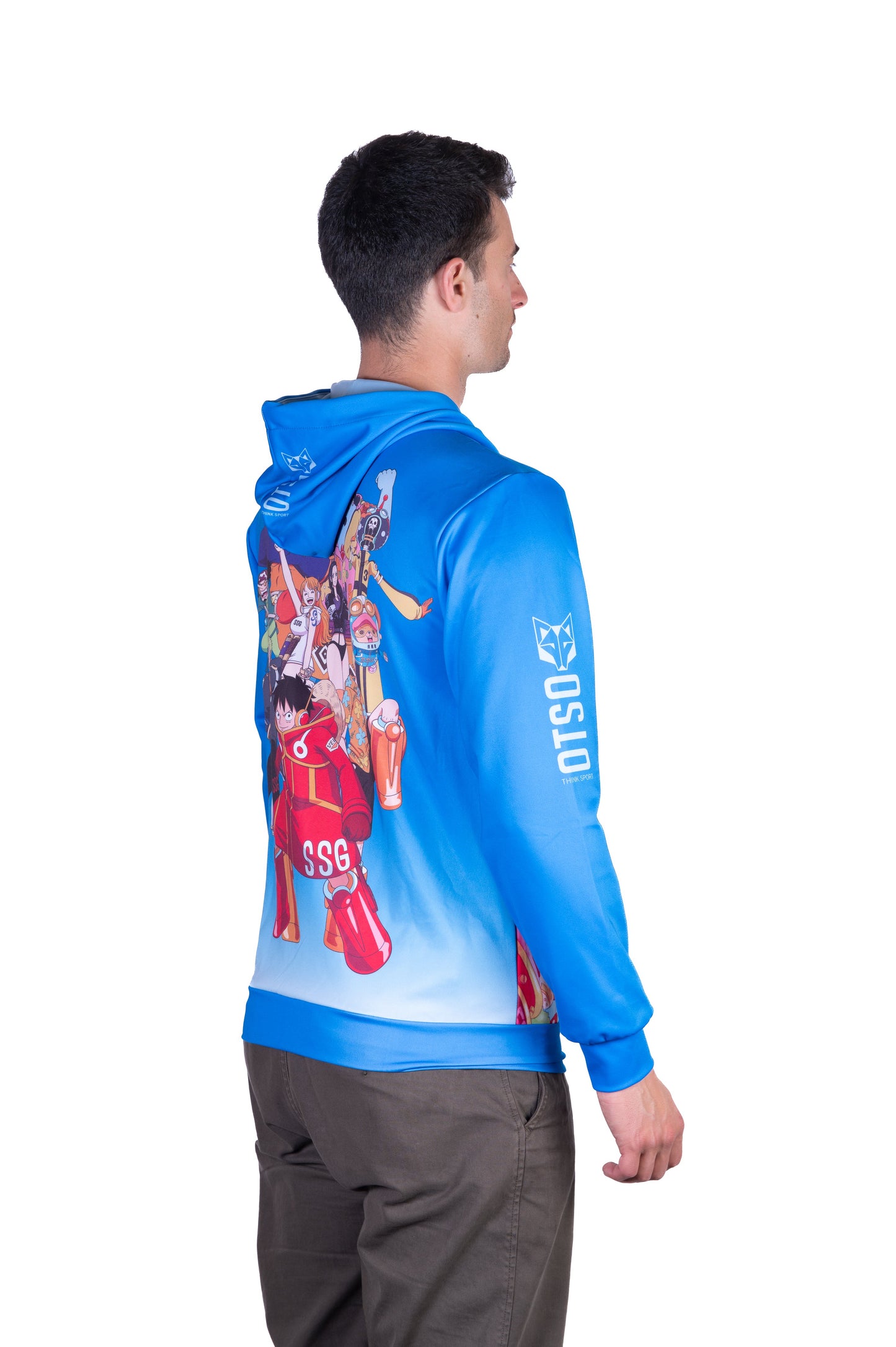 Sweatshirt mit Kapuze - Einteiler Eierkopf Luffy Strohhut Mannschaft Blau