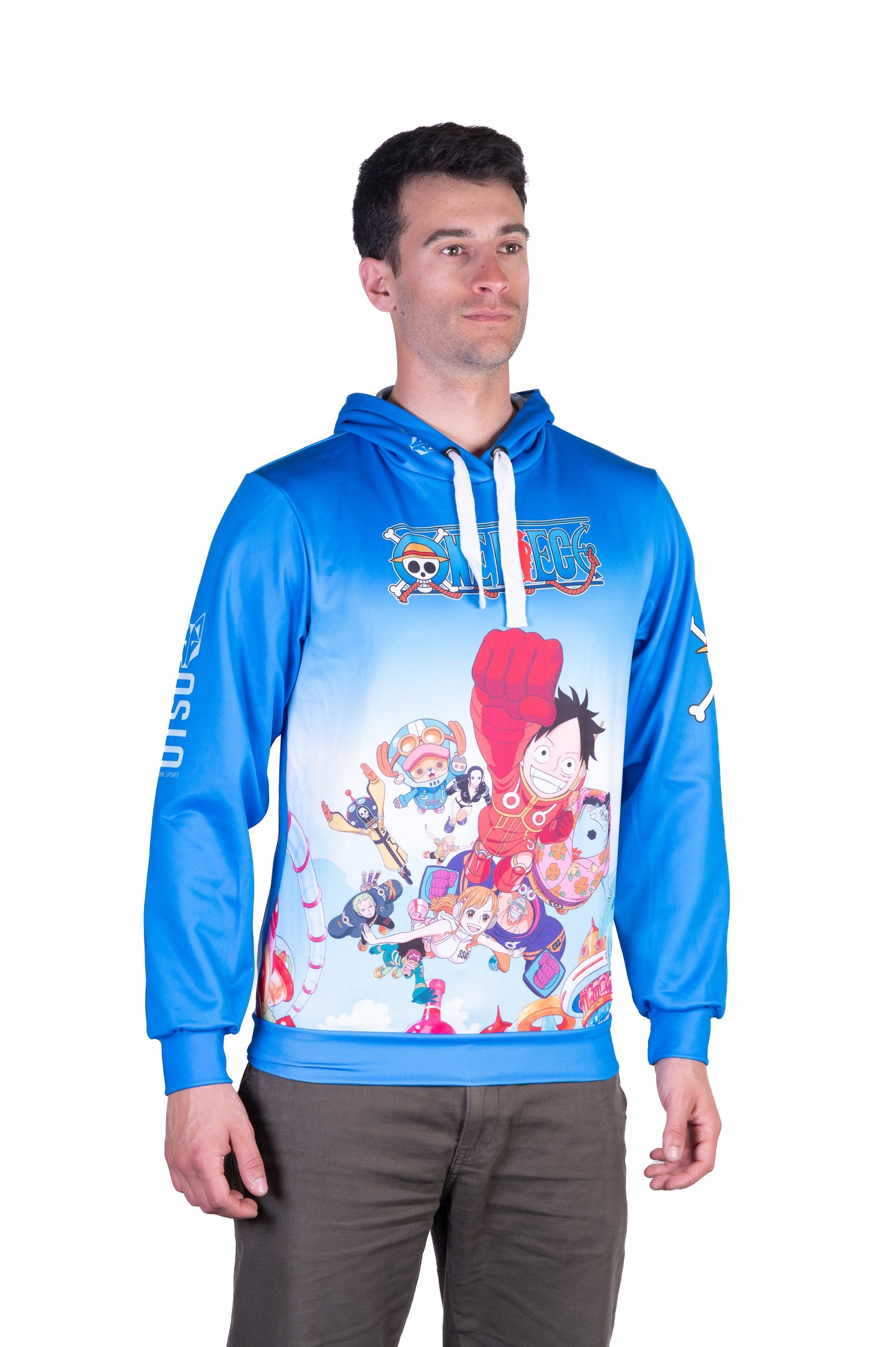 Sweatshirt mit Kapuze - Einteiler Eierkopf Luffy Strohhut Mannschaft Blau