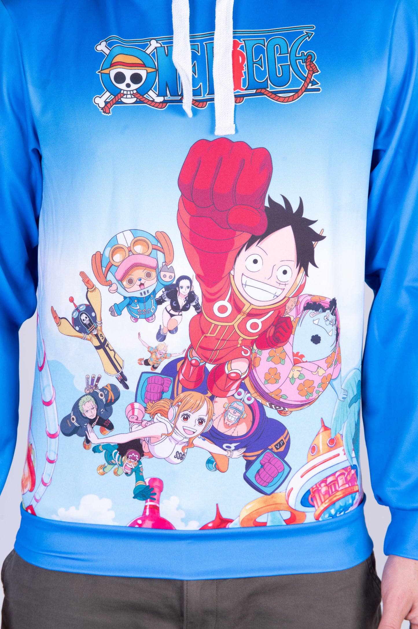 Sweatshirt mit Kapuze - Einteiler Eierkopf Luffy Strohhut Mannschaft Blau