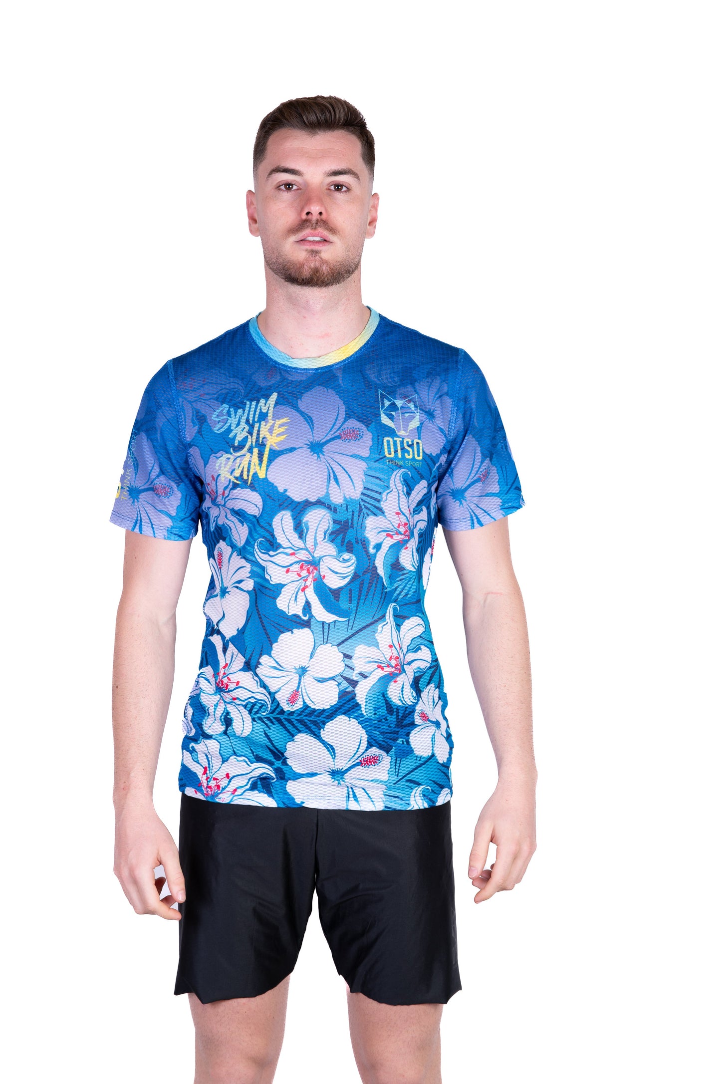 Herren-T-Shirt mit kurzen Ärmeln - Schwimmen Radfahren Laufen Blume