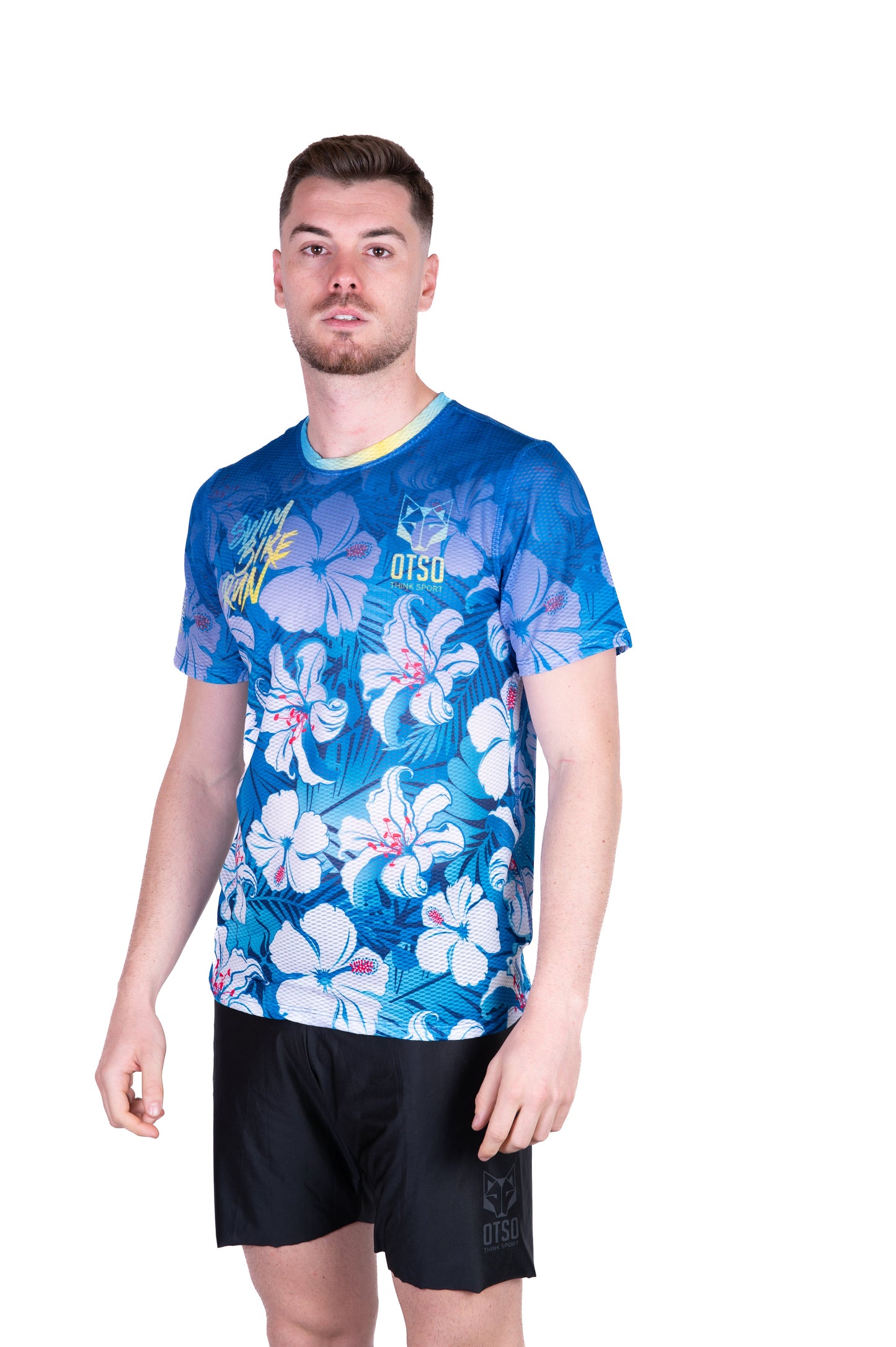 Herren-T-Shirt mit kurzen Ärmeln - Schwimmen Radfahren Laufen Blume