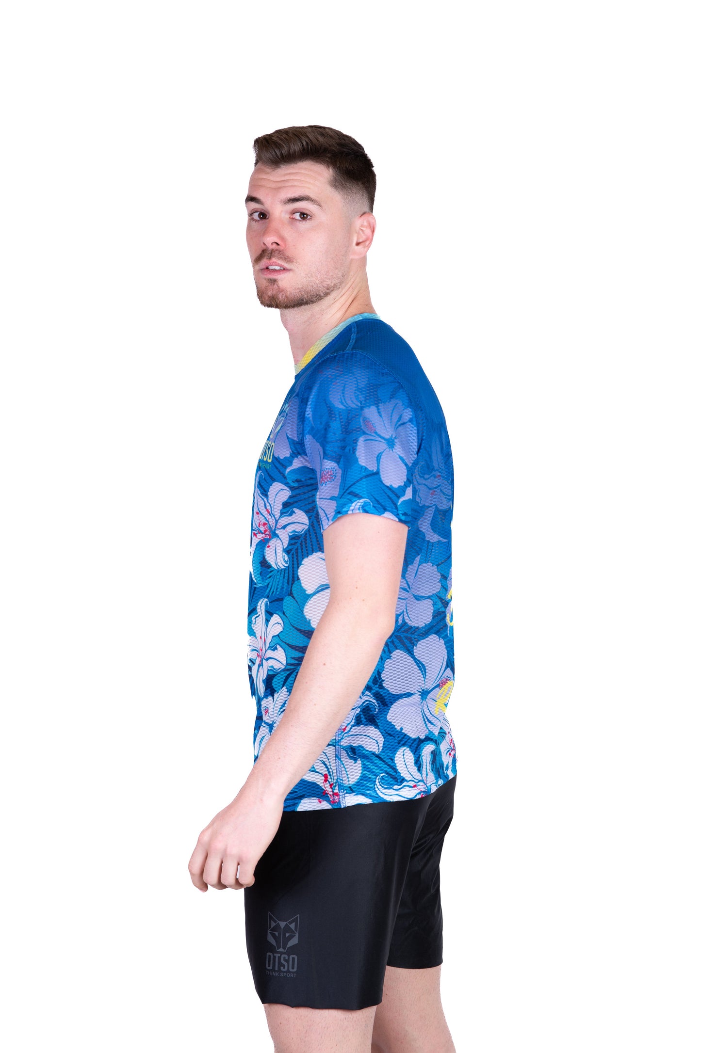 Herren-T-Shirt mit kurzen Ärmeln - Schwimmen Radfahren Laufen Blume