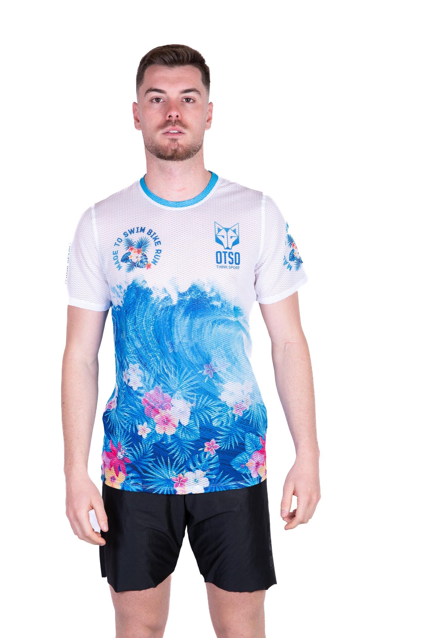 Herren-T-Shirt mit kurzen Ärmeln - Schwimmen Radfahren Laufen Welle