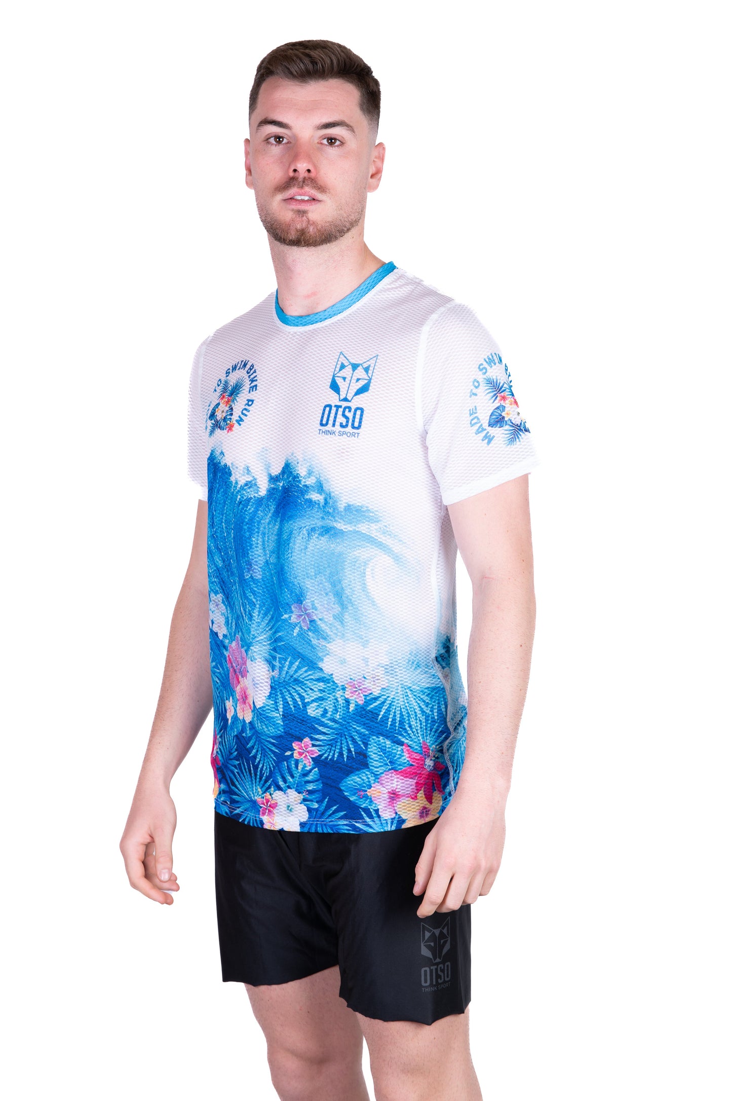 Herren-T-Shirt mit kurzen Ärmeln - Schwimmen Radfahren Laufen Welle