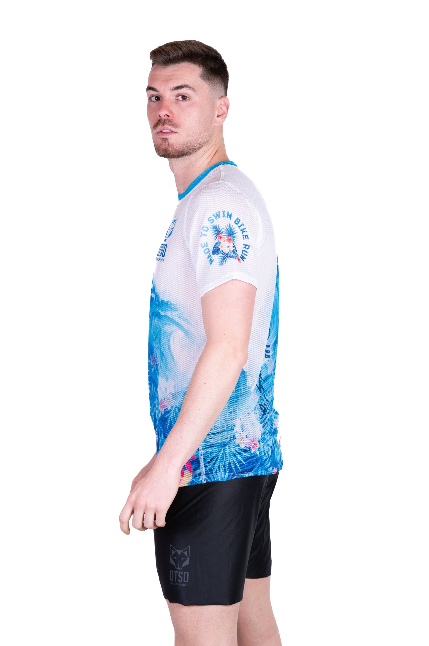 Herren-T-Shirt mit kurzen Ärmeln - Schwimmen Radfahren Laufen Welle