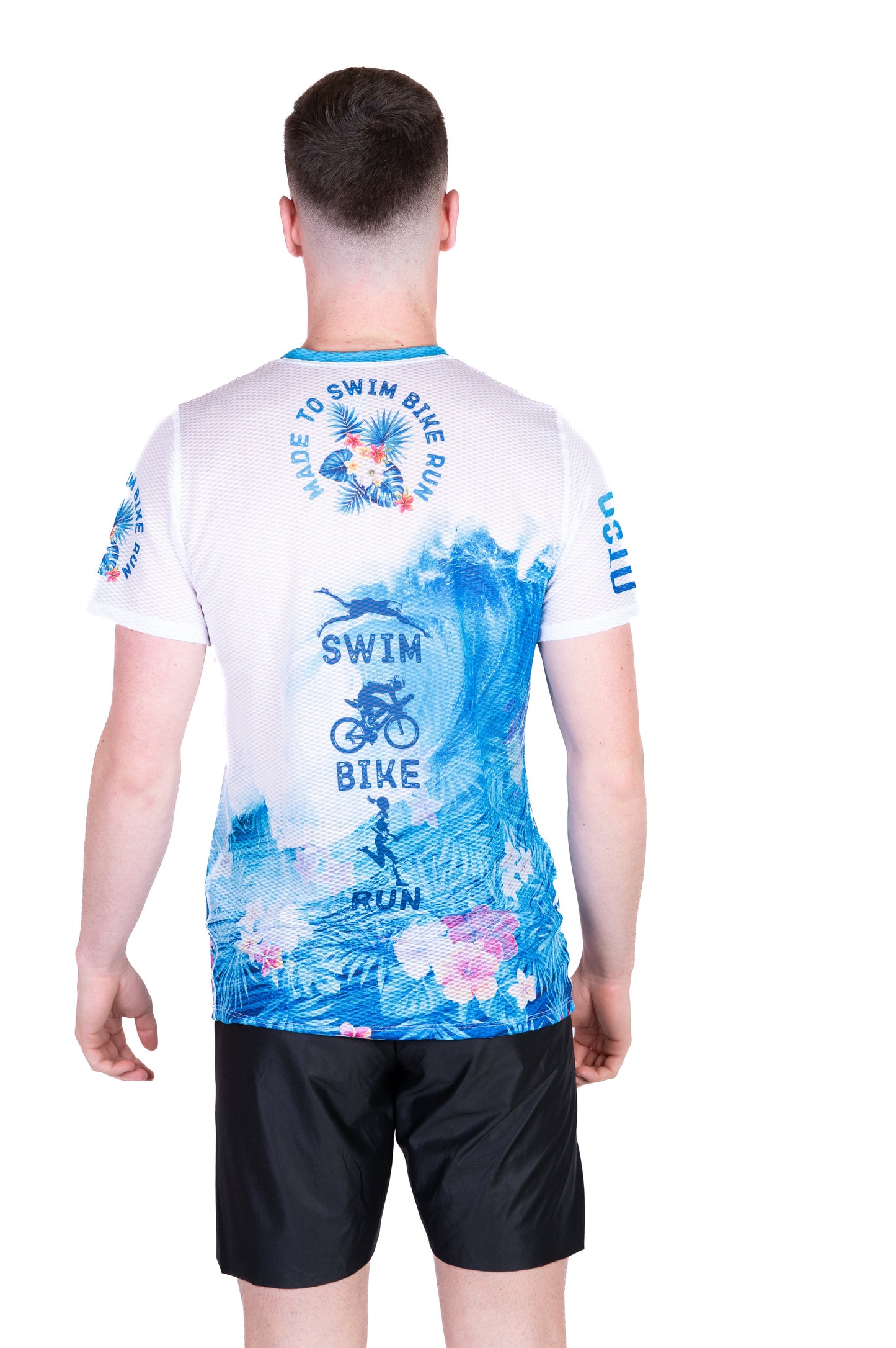 Herren-T-Shirt mit kurzen Ärmeln - Schwimmen Radfahren Laufen Welle