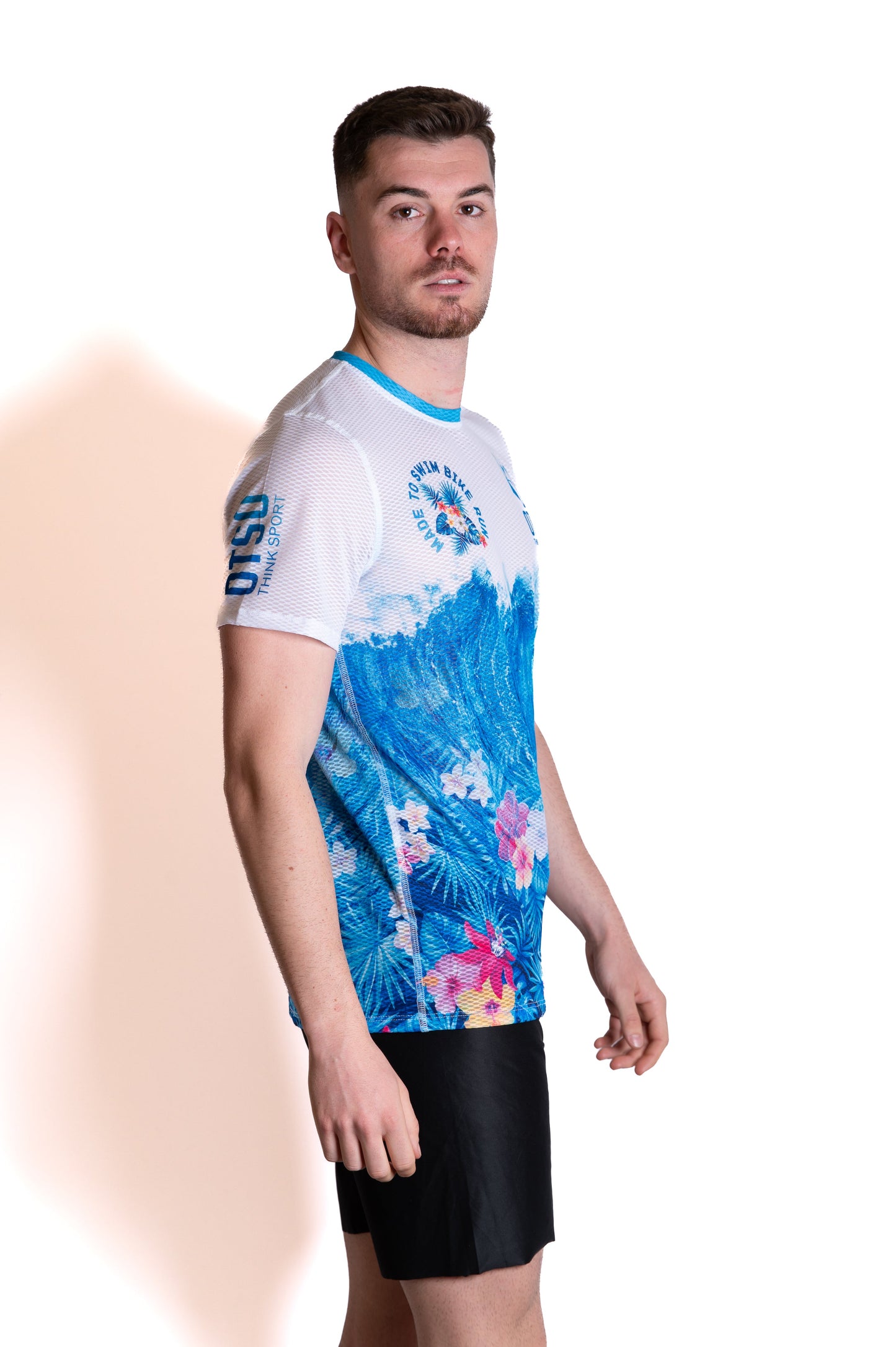 Herren-T-Shirt mit kurzen Ärmeln - Schwimmen Radfahren Laufen Welle