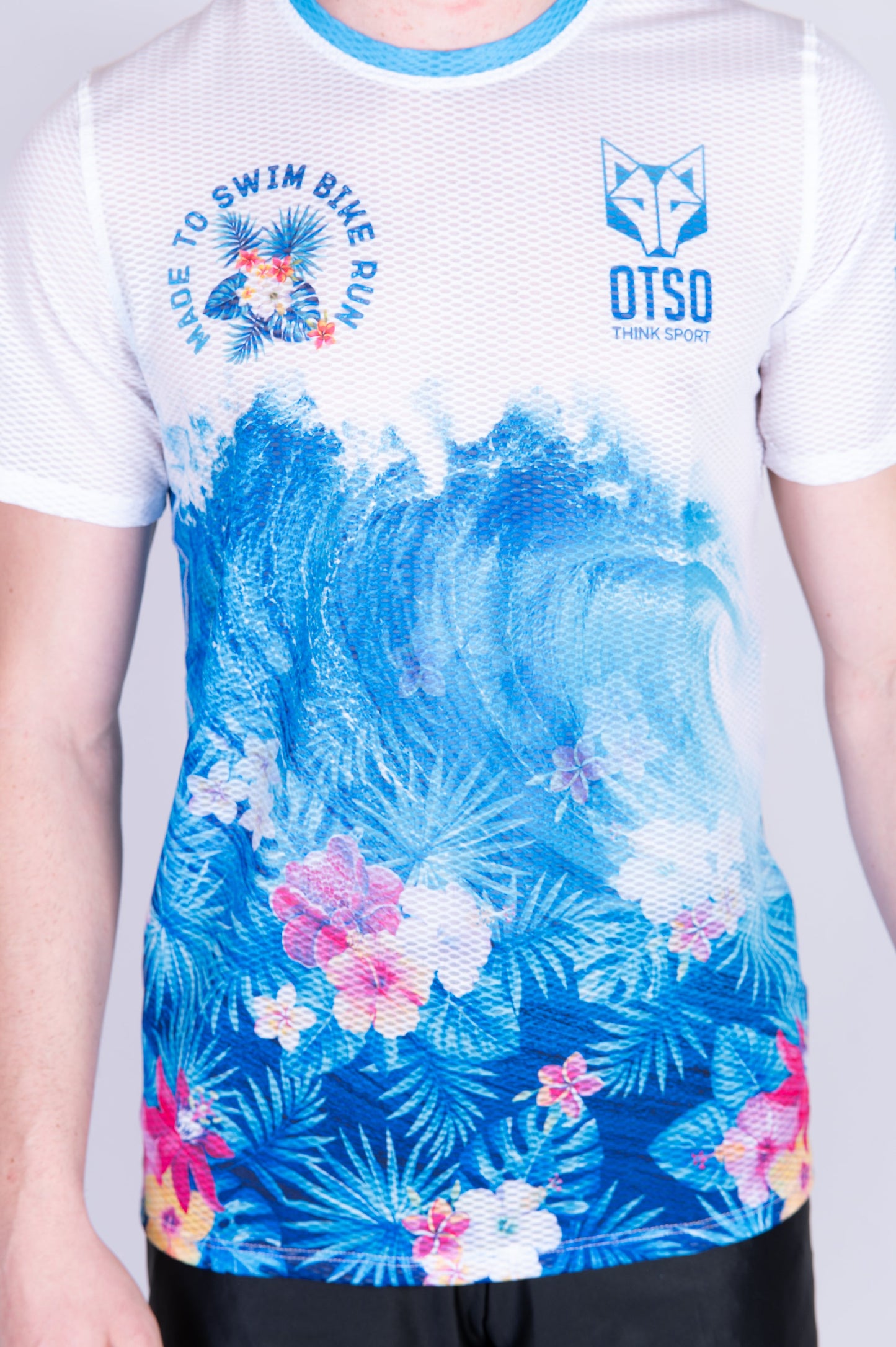 Herren-T-Shirt mit kurzen Ärmeln - Schwimmen Radfahren Laufen Welle