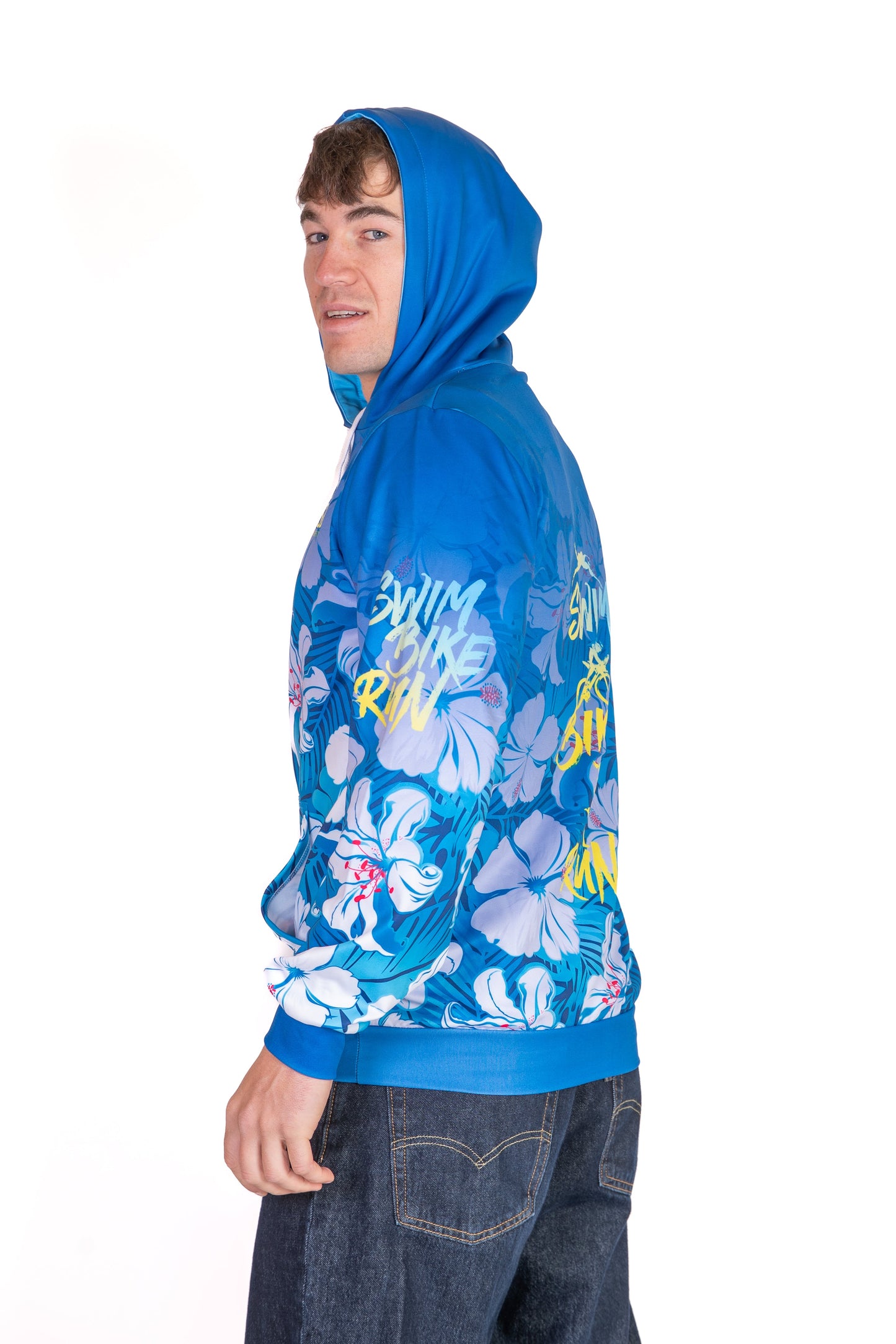 Hooded sweatshirt - Swim Bike Run Flower