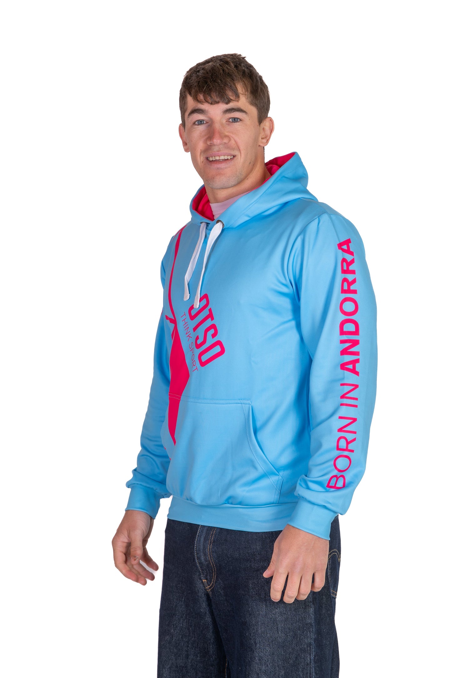 Felpa con cappuccio - Azzurro chiaro e rosa