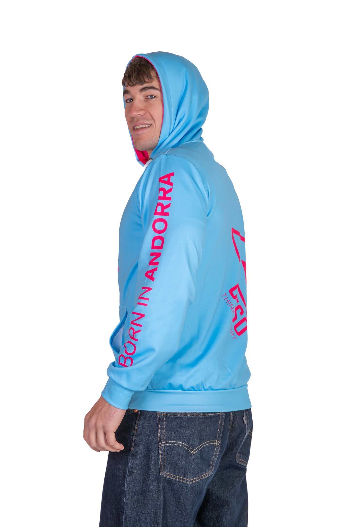 Felpa con cappuccio - Azzurro chiaro e rosa