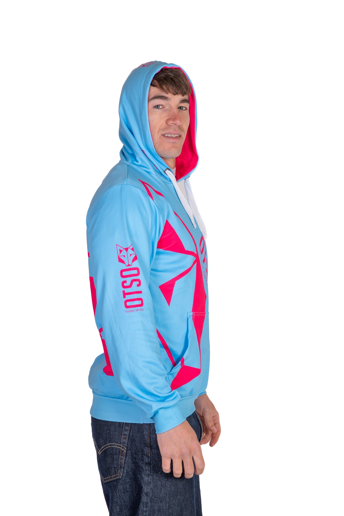 Felpa con cappuccio - Azzurro chiaro e rosa