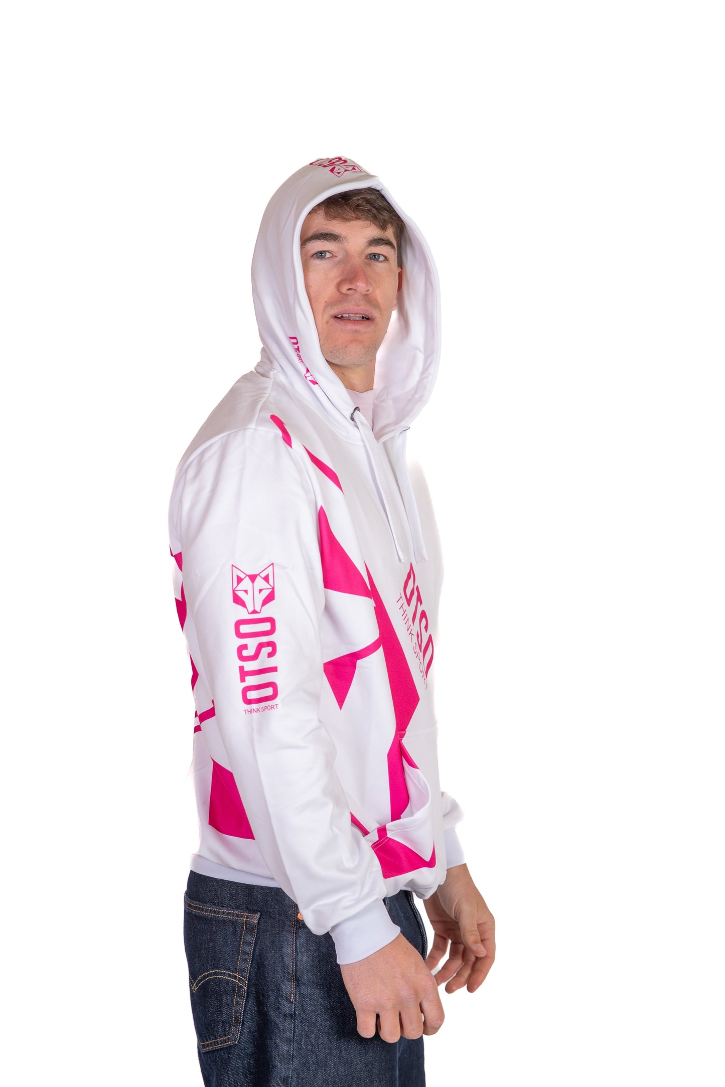 Kapuzensweatshirt - Weiß & Leuchtend Pink Otso