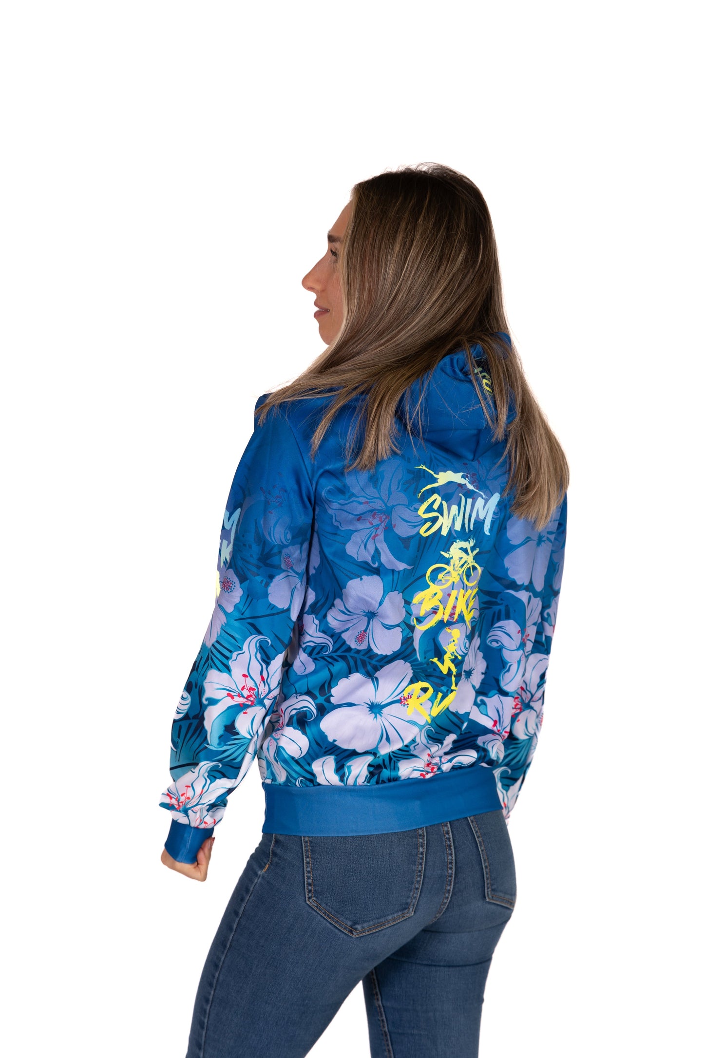 Hooded sweatshirt - Swim Bike Run Flower
