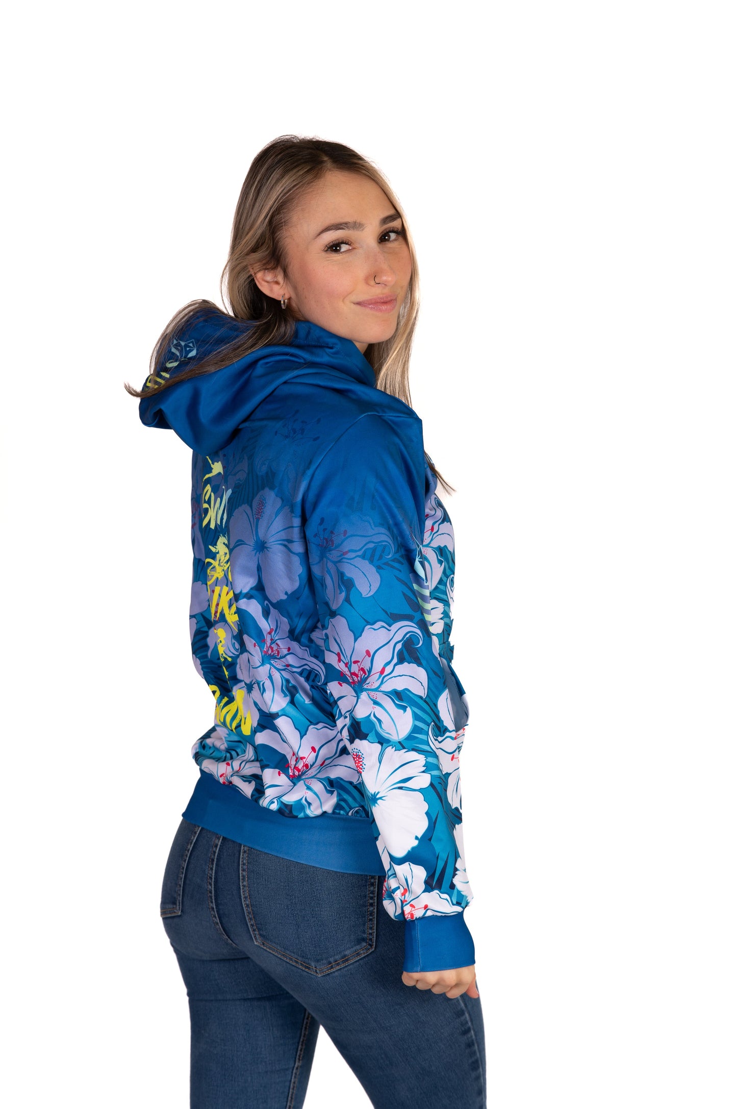 Hooded sweatshirt - Swim Bike Run Flower