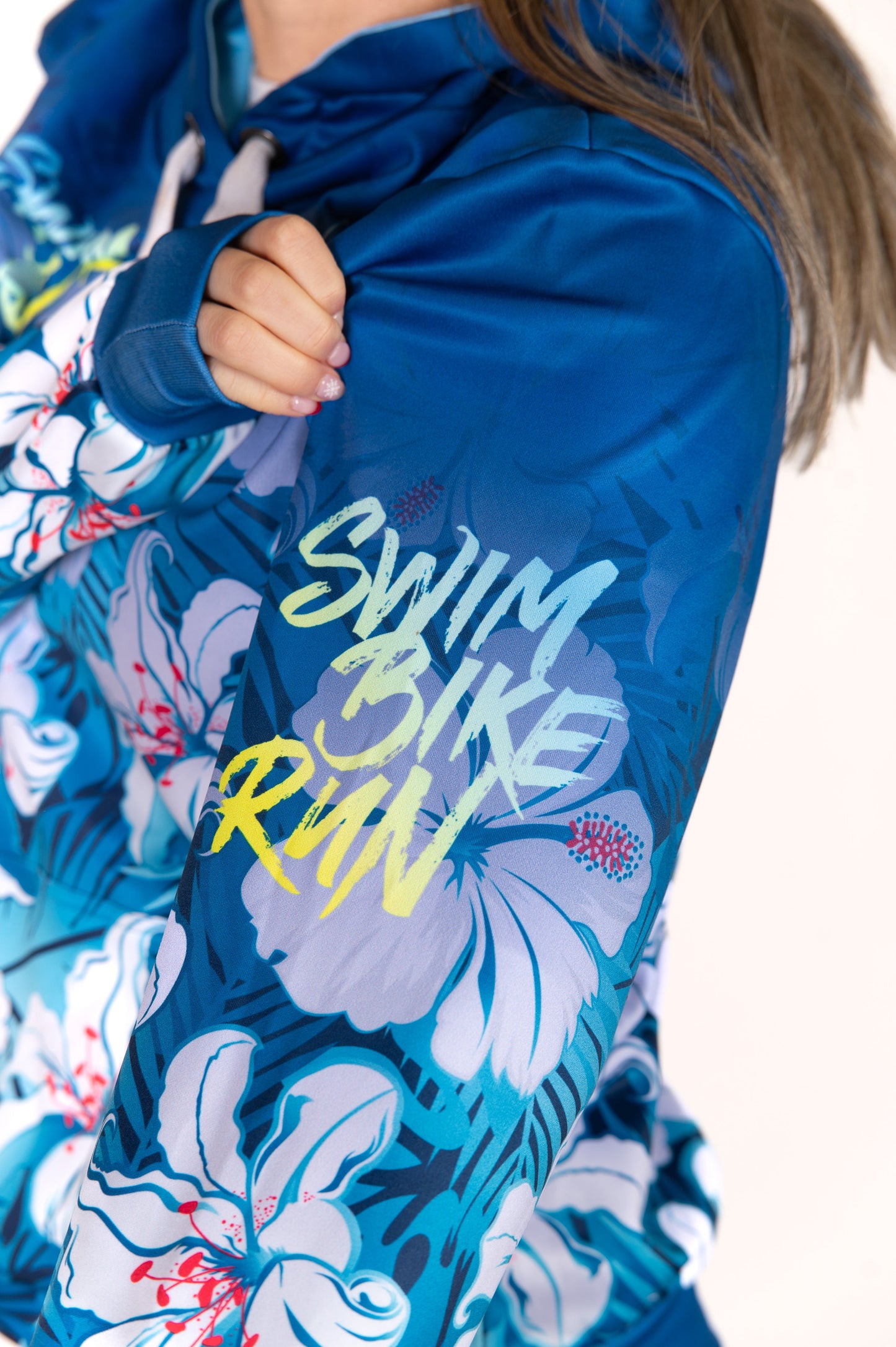 Hooded sweatshirt - Swim Bike Run Flower